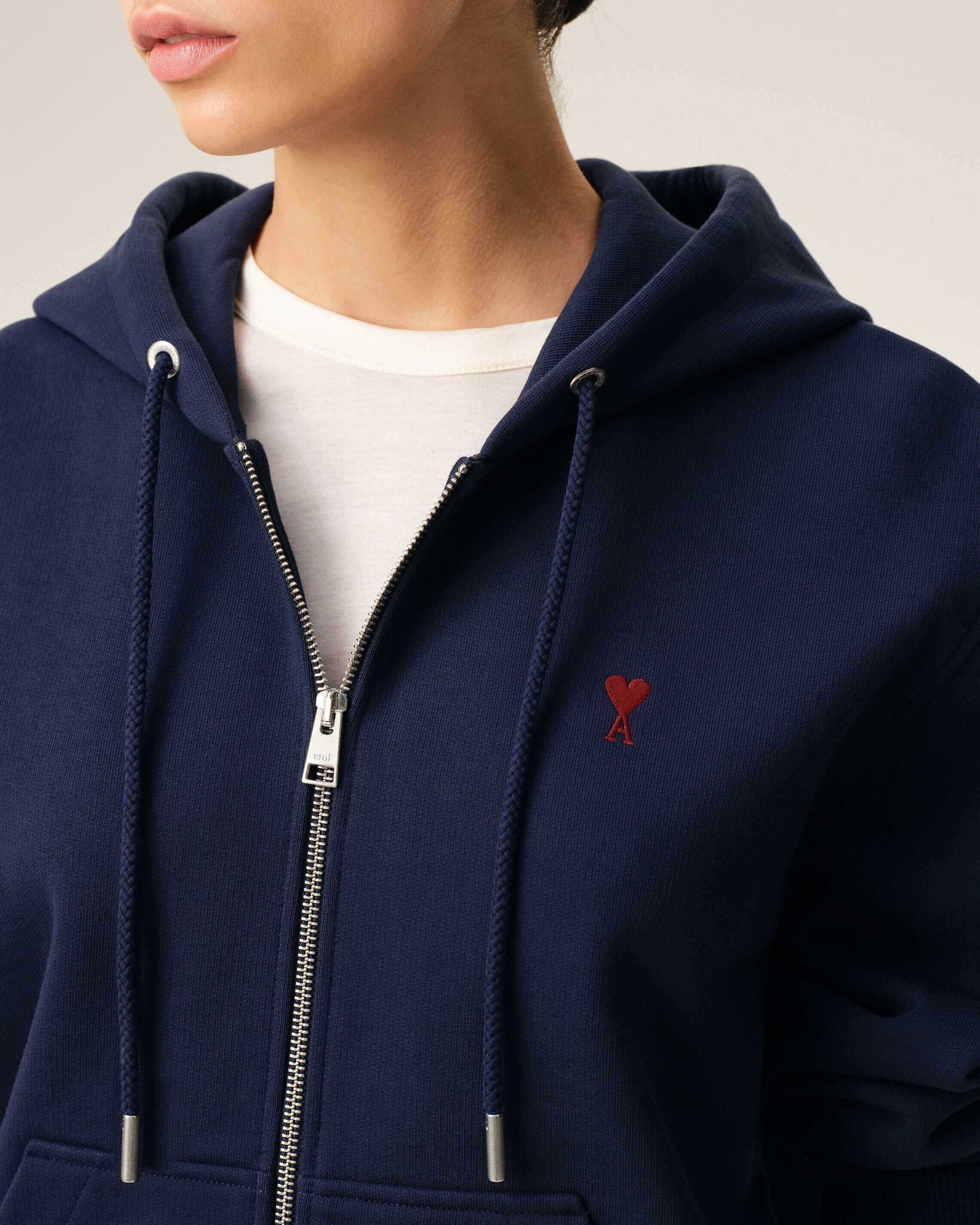 Blue Cotton Red Ami De Coeur Zipped Hoodie