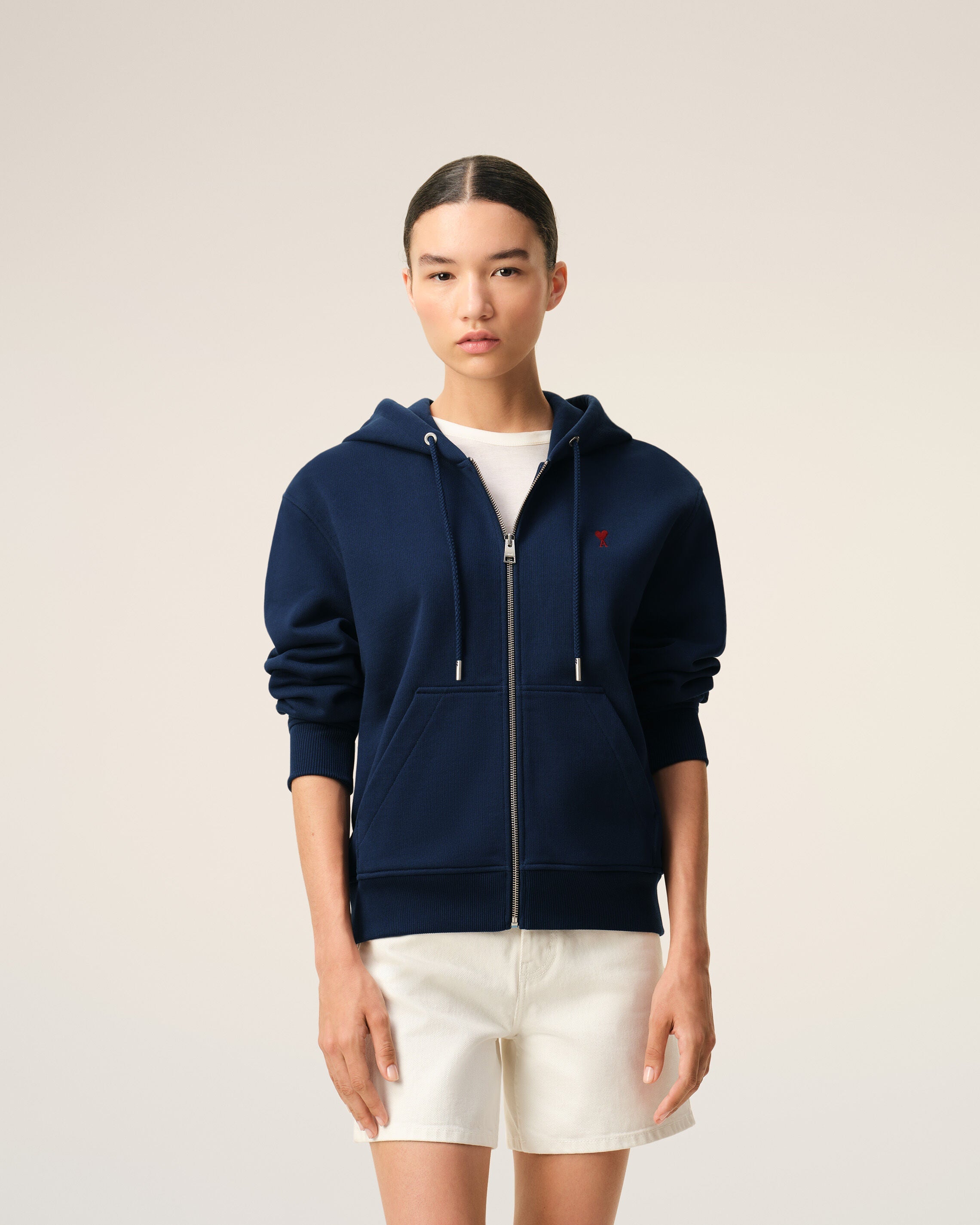 Blue Cotton Red Ami De Coeur Zipped Hoodie
