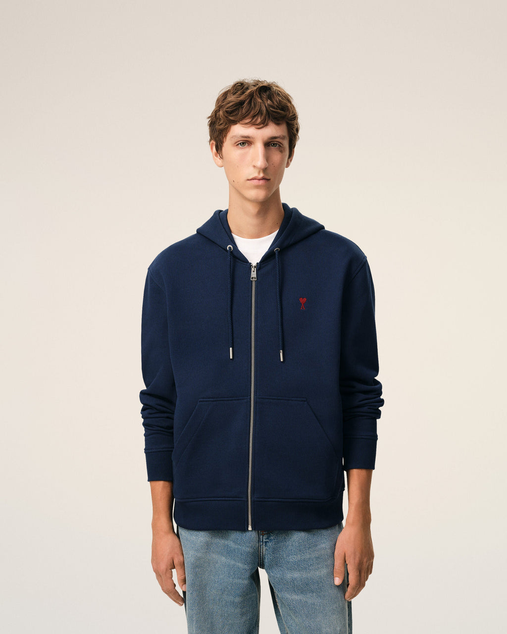 Blue Cotton Red Ami De Coeur Zipped Hoodie