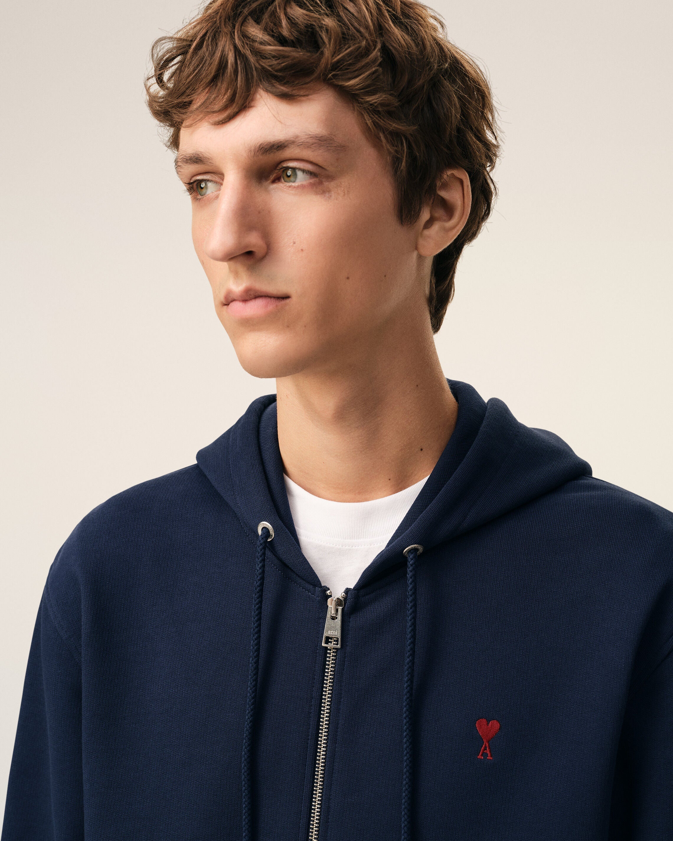 Blue Cotton Red Ami De Coeur Zipped Hoodie