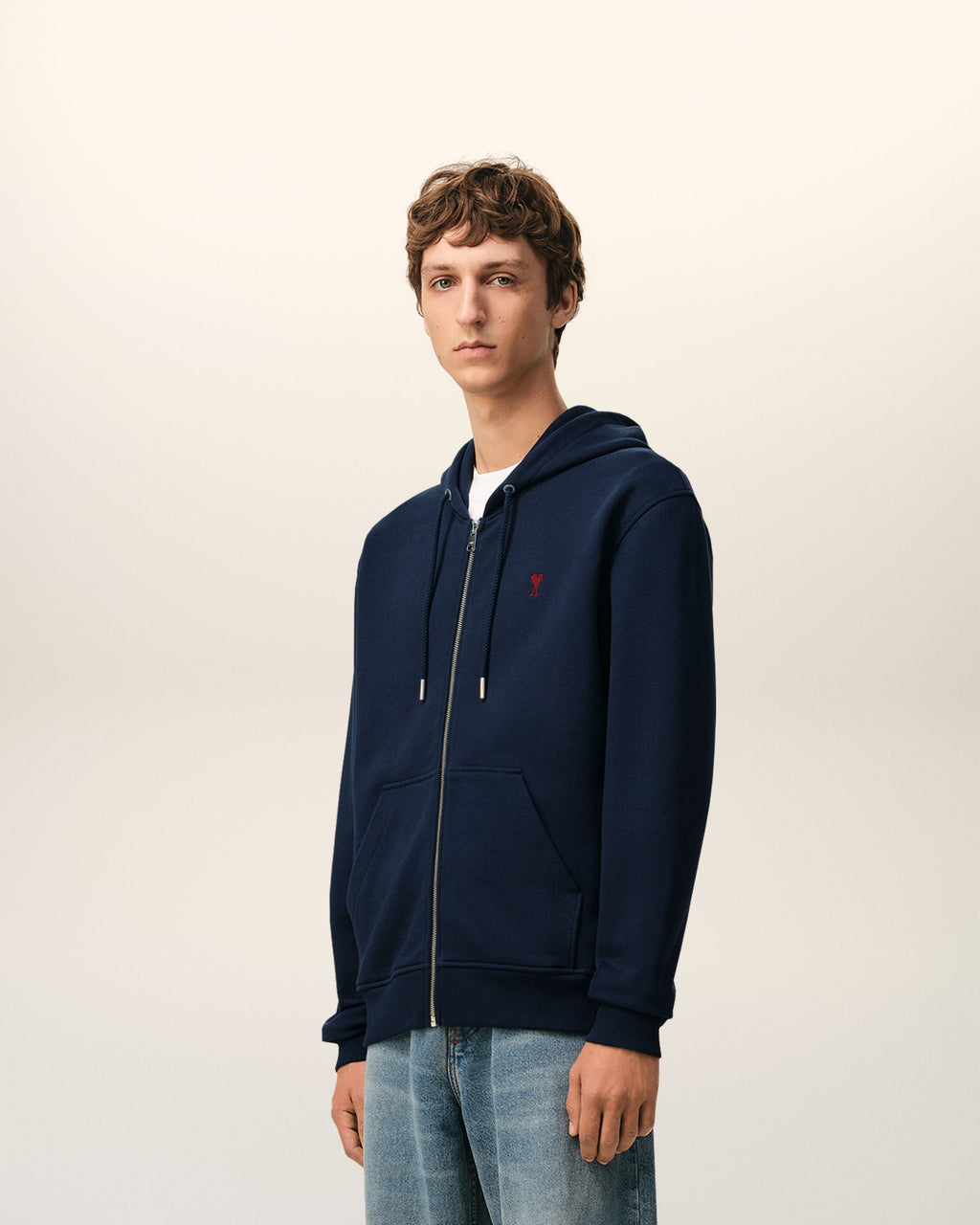 Blue Cotton Red Ami De Coeur Zipped Hoodie