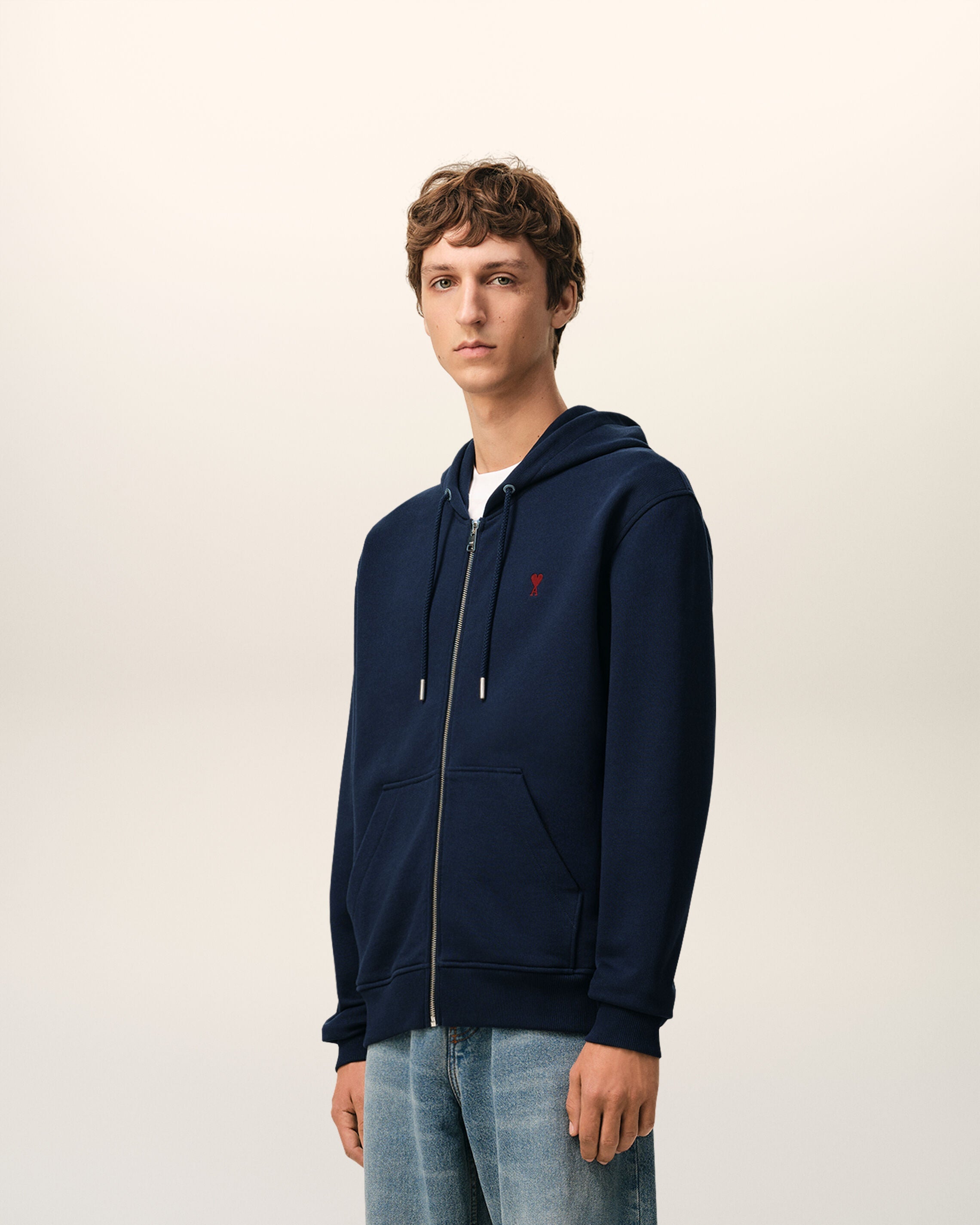Blue Cotton Red Ami De Coeur Zipped Hoodie
