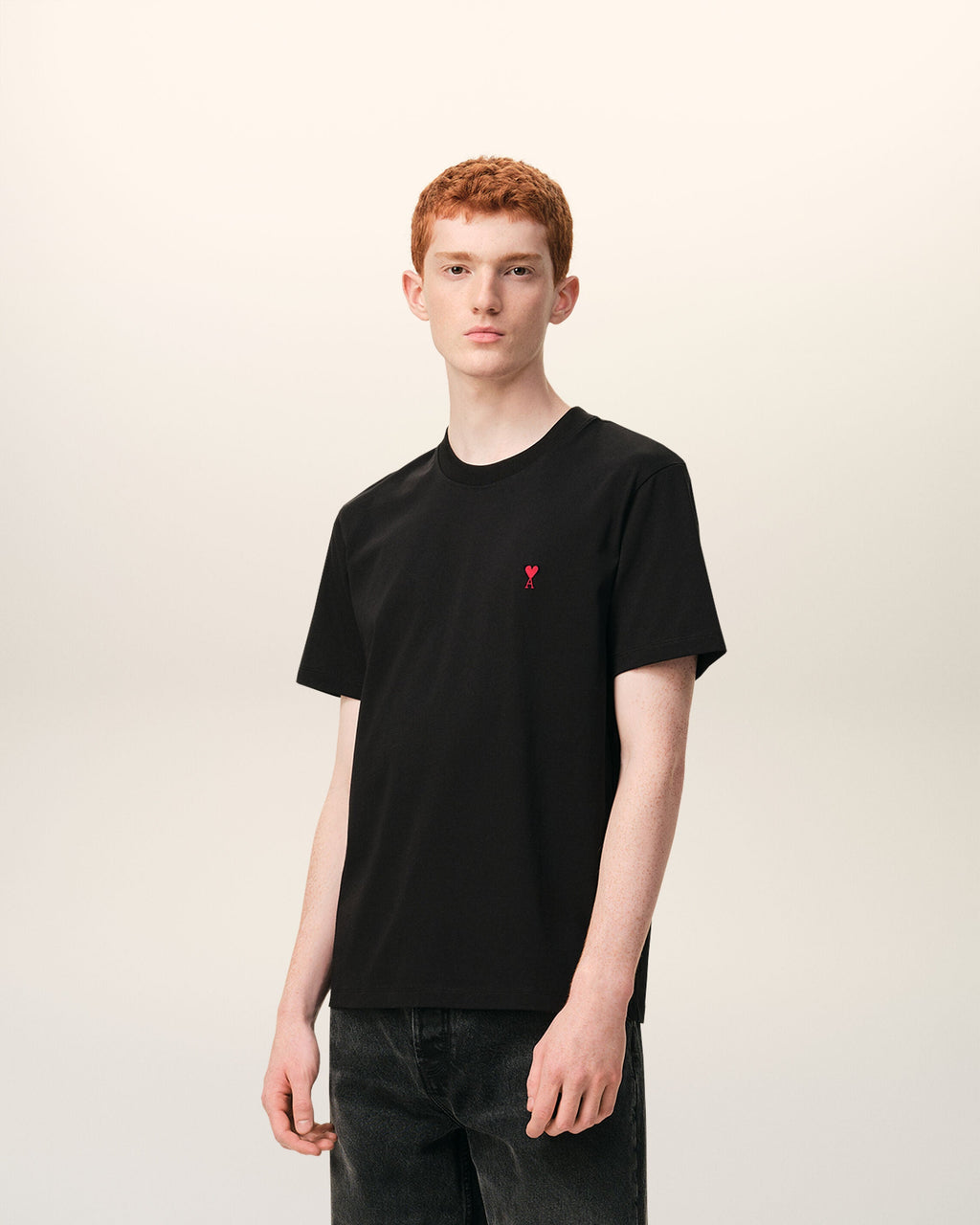 Black Cotton Red Ami De Coeur Tshirt
