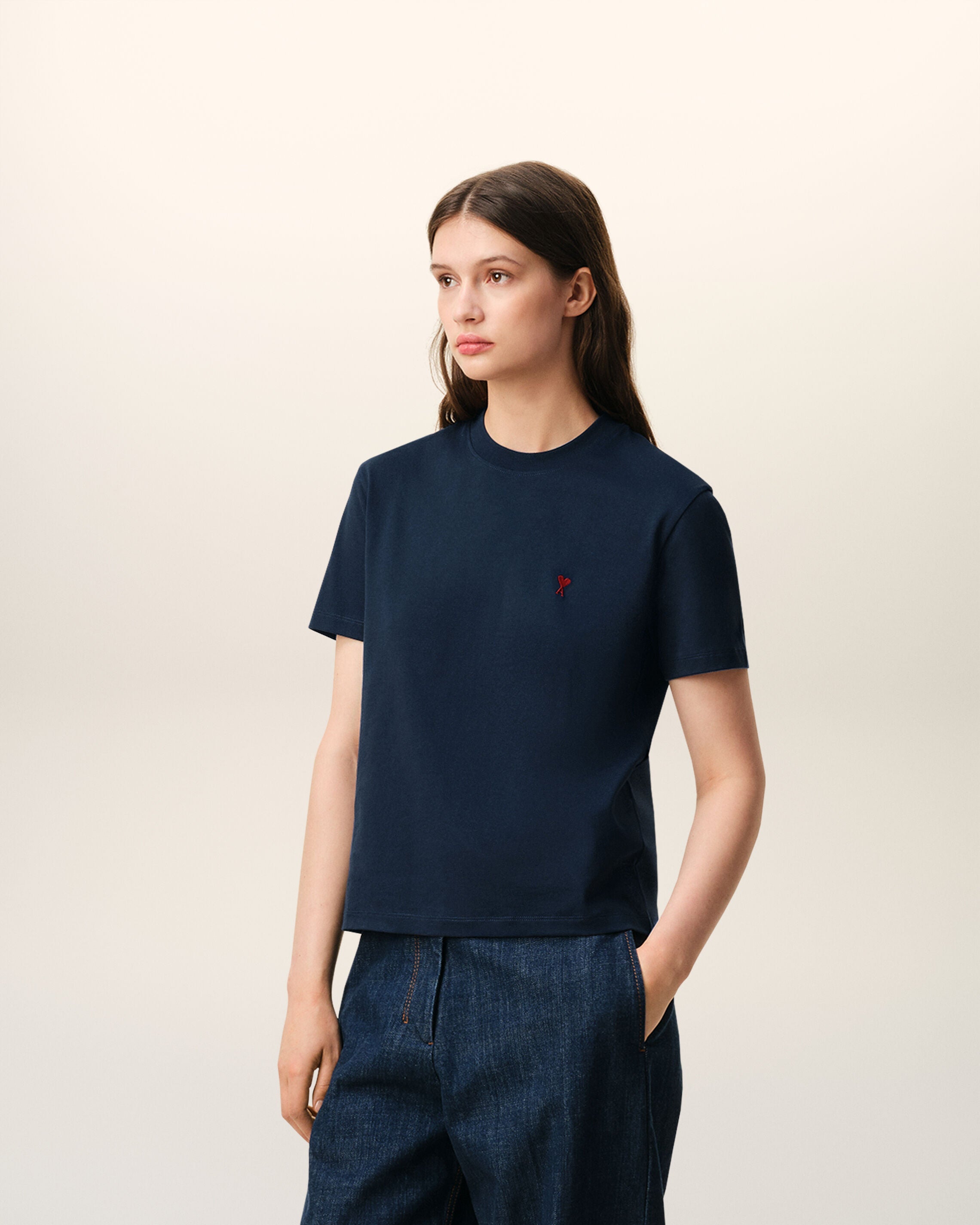 Blue Cotton Red Ami De Coeur Tshirt
