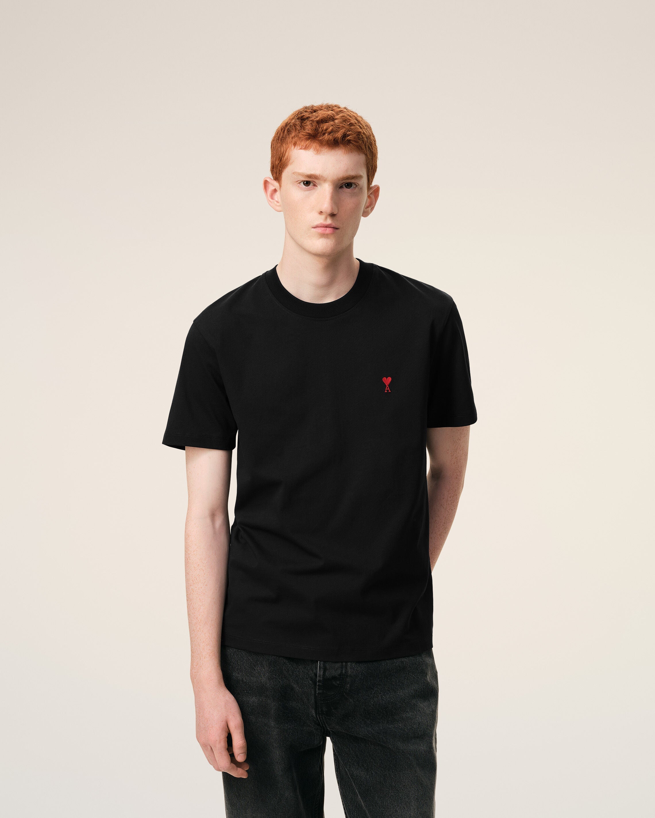 Black Cotton Red Ami De Coeur Tshirt