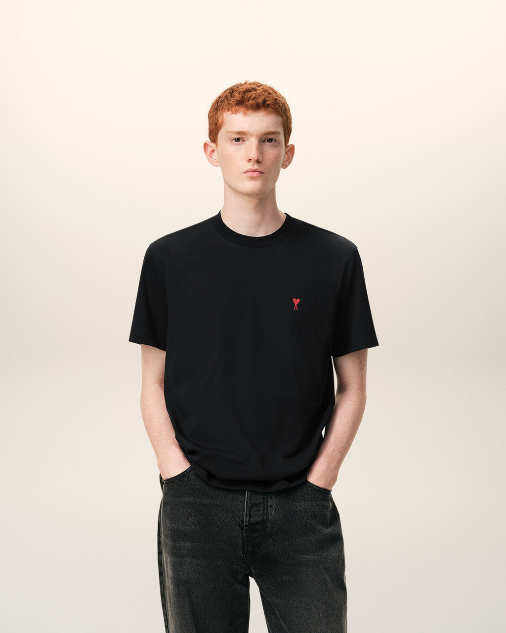 Black Cotton Red Ami De Coeur Tshirt