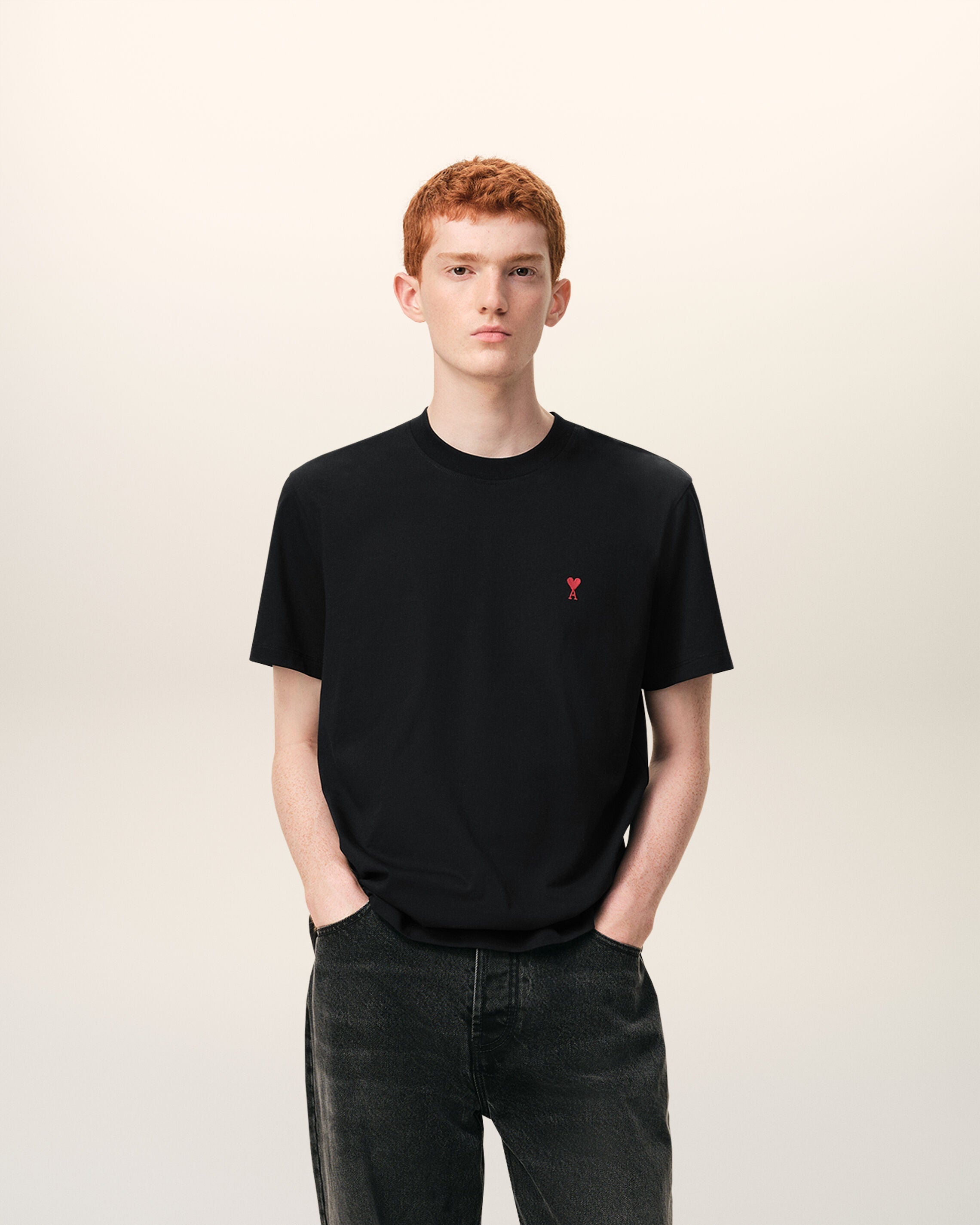 Black Cotton Red Ami De Coeur Tshirt