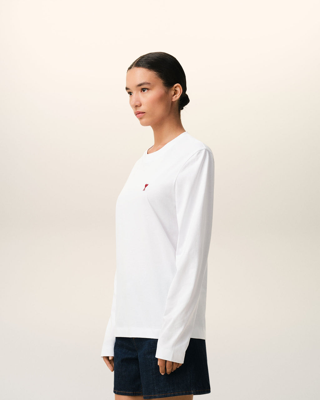 White Cotton Red Ami De Coeur Longlseeves Tshirt