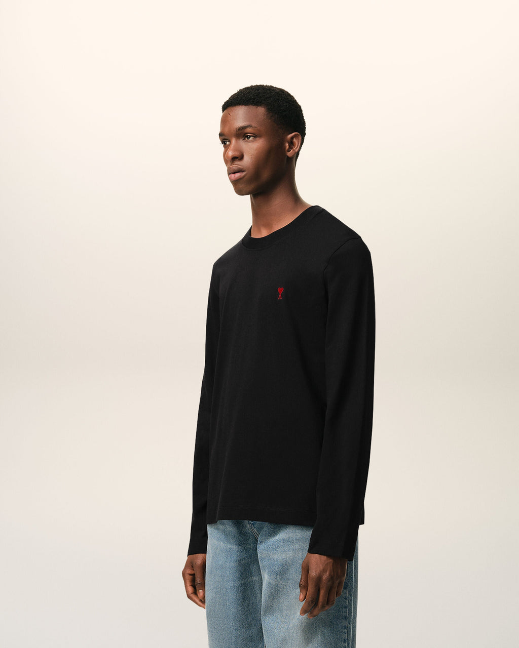Black Cotton Red Ami De Coeur Longlseeves Tshirt