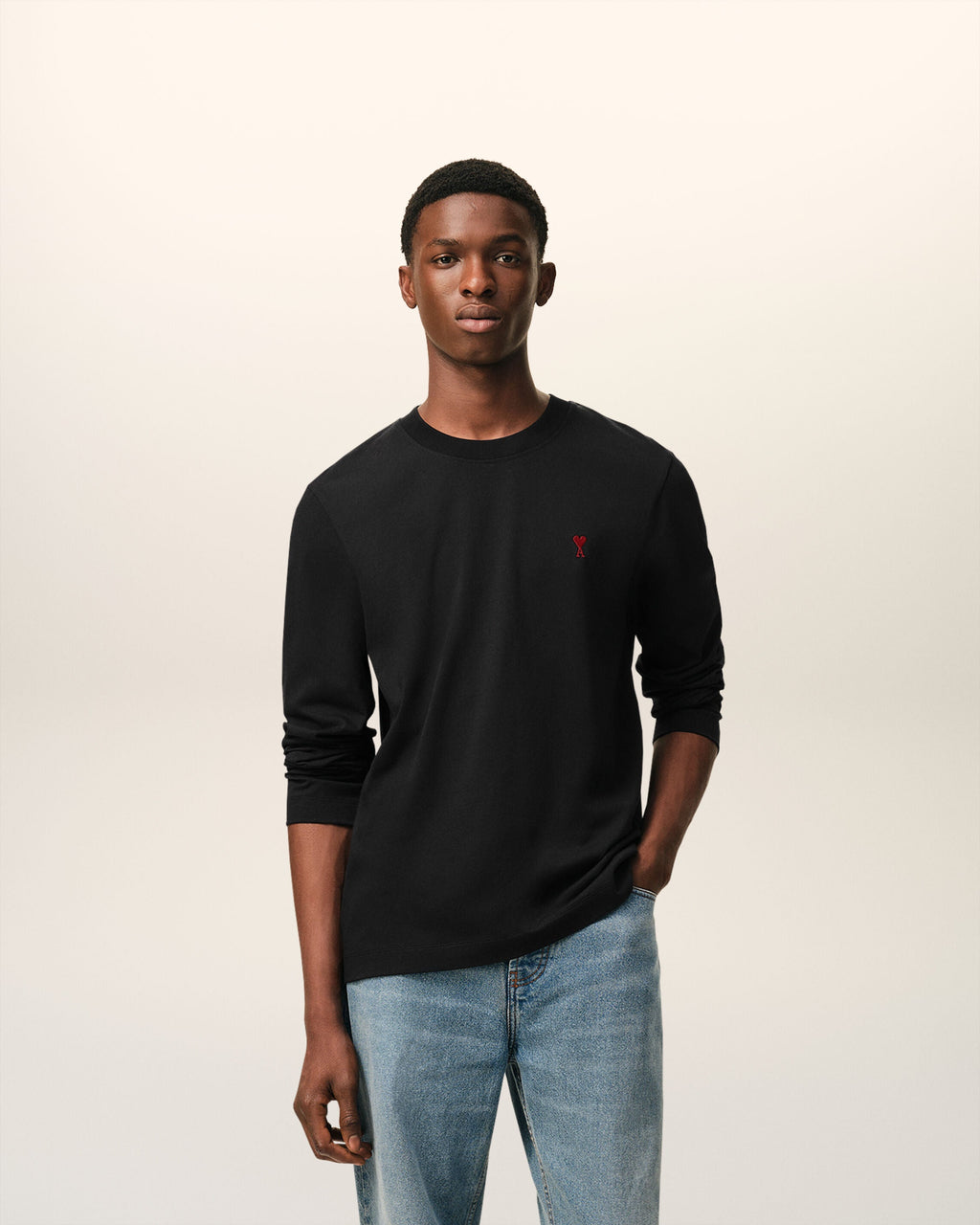Black Cotton Red Ami De Coeur Longlseeves Tshirt