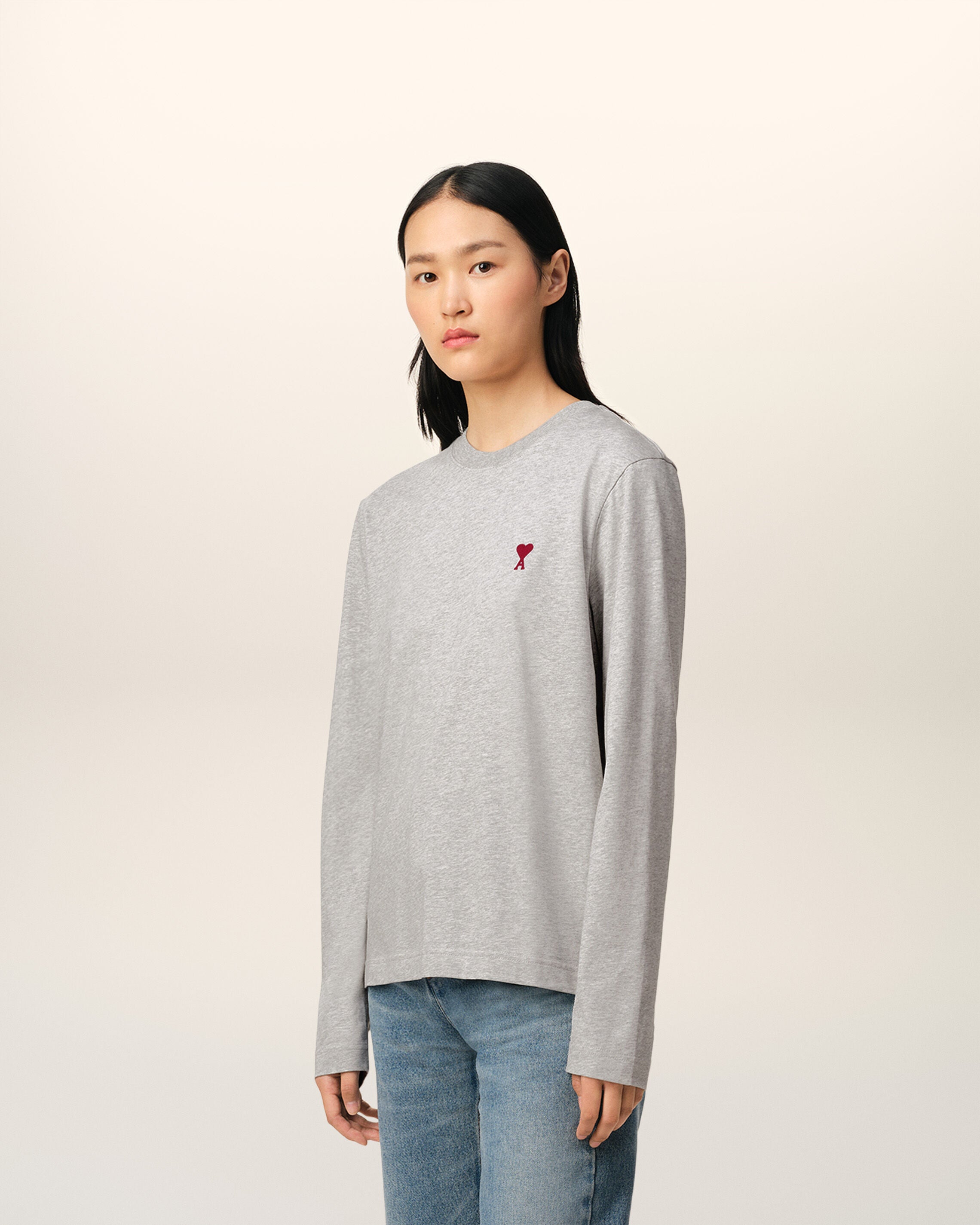 Grey Cotton Ami de Coeur Long Sleeves T-Shirt