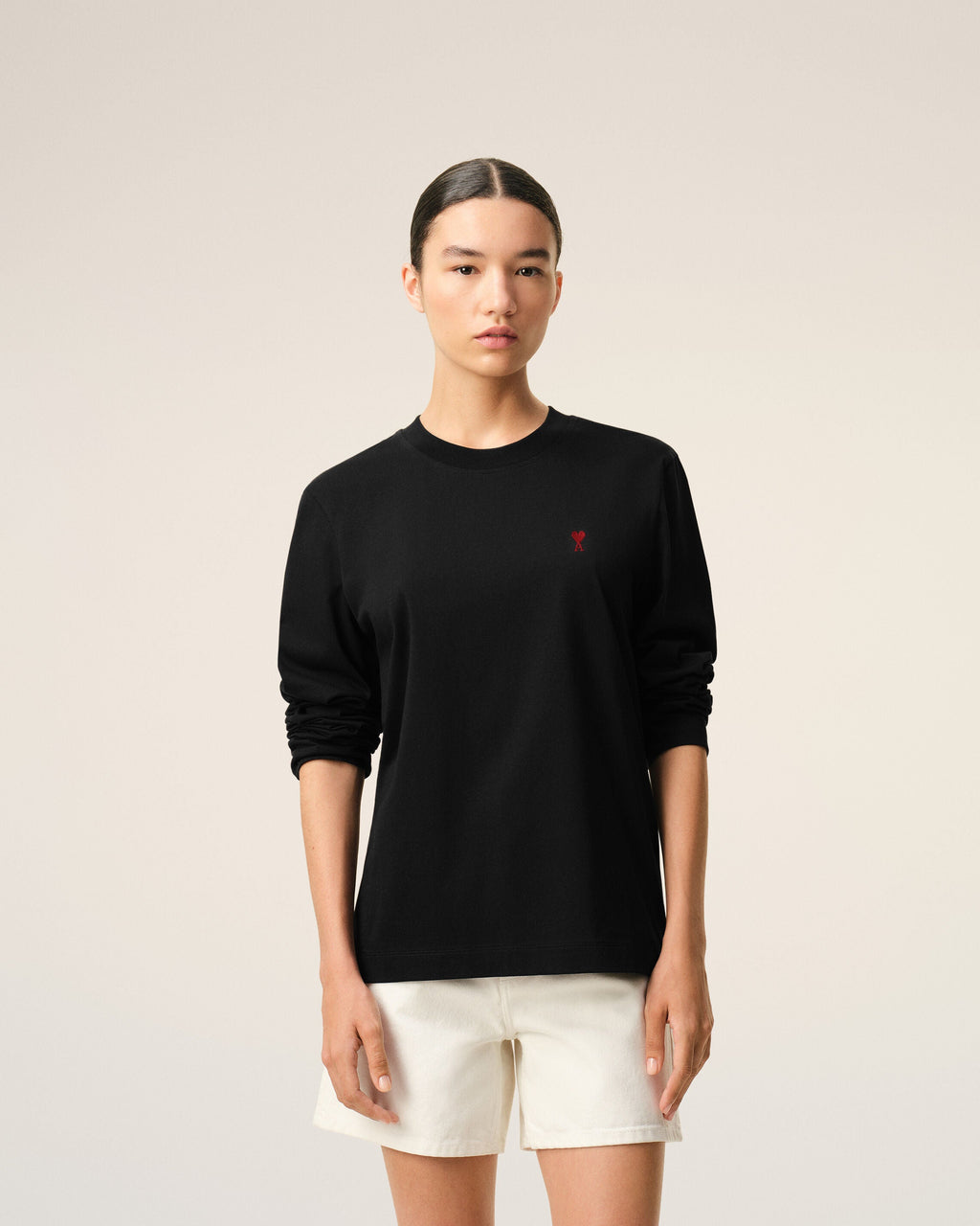 Black Cotton Red Ami De Coeur Longlseeves Tshirt