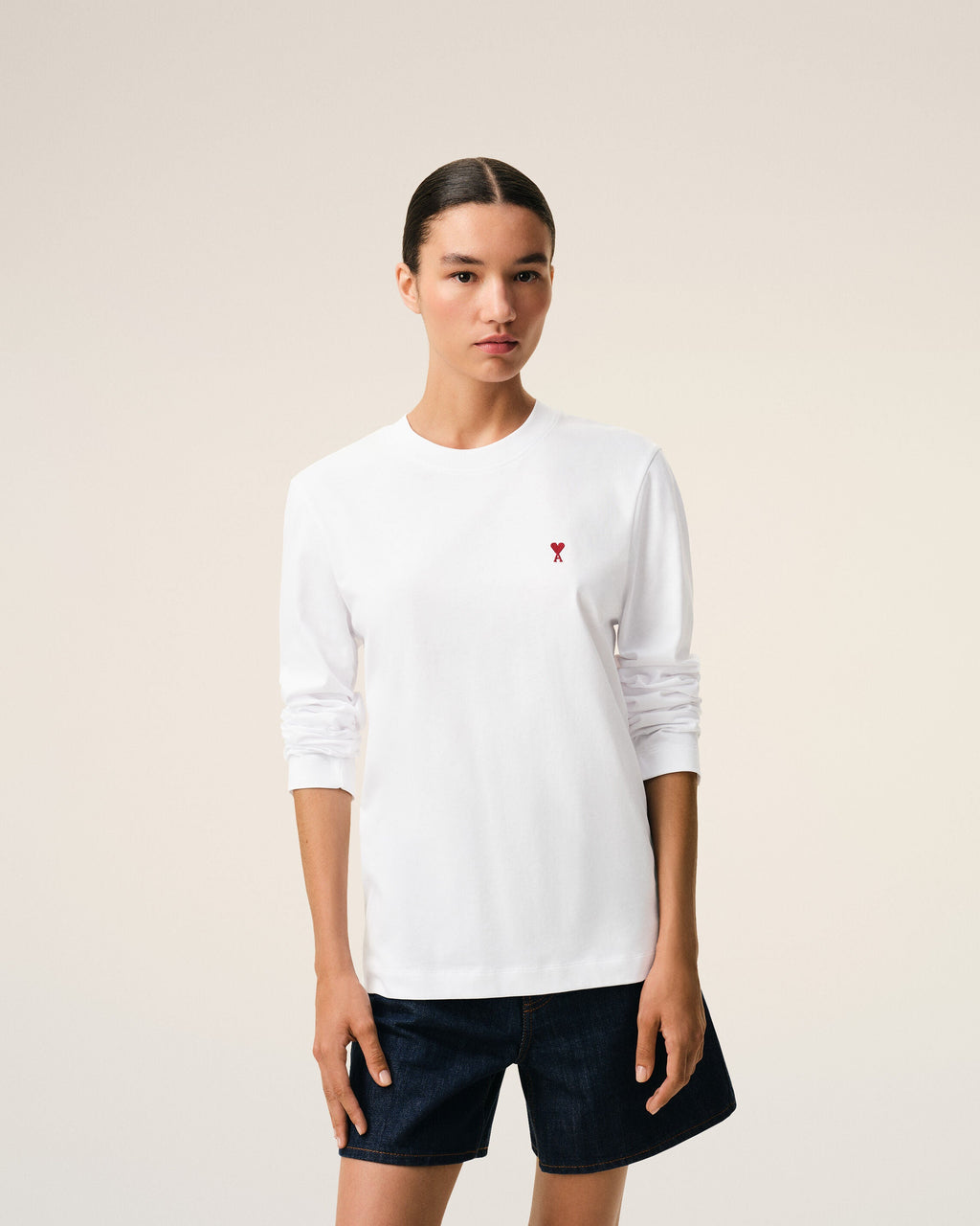 White Cotton Red Ami De Coeur Longlseeves Tshirt