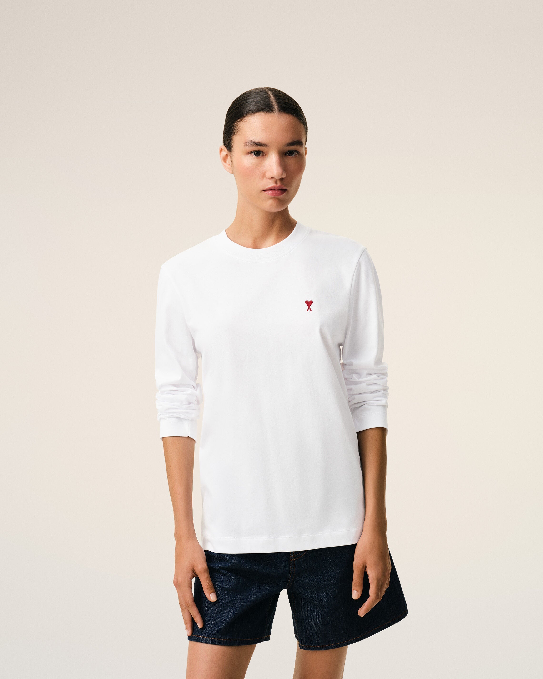 White Cotton Red Ami De Coeur Longlseeves Tshirt