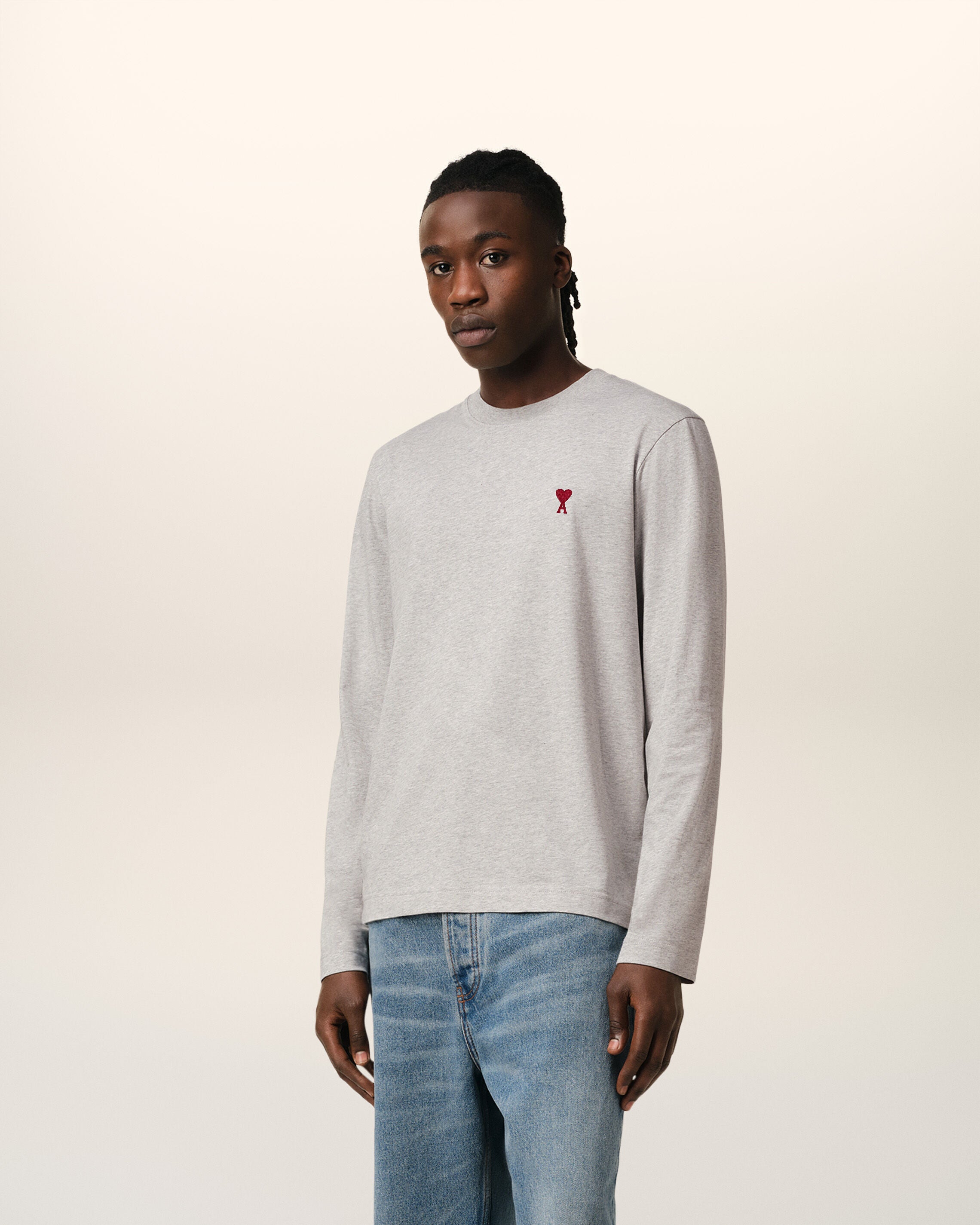 Grey Cotton Ami de Coeur Long Sleeves T-Shirt