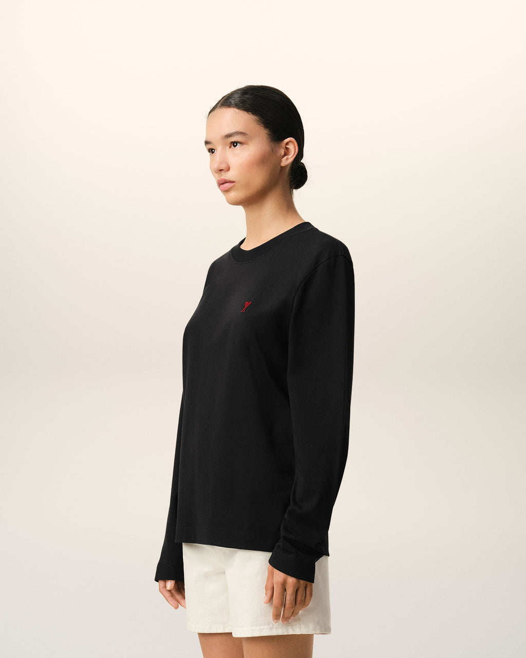Black Cotton Red Ami De Coeur Longlseeves Tshirt