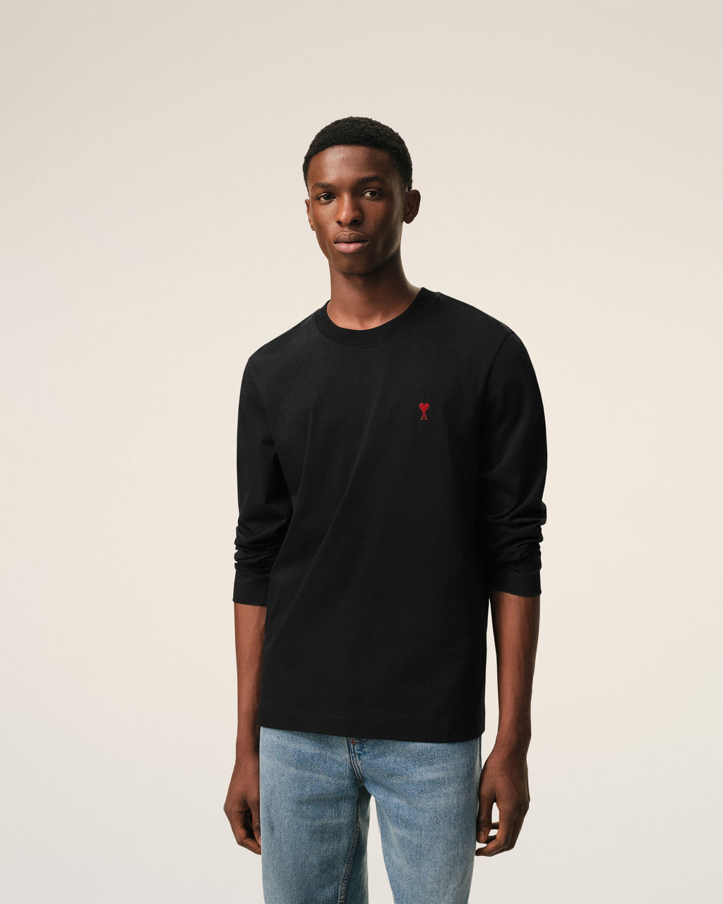 Black Cotton Red Ami De Coeur Longlseeves Tshirt