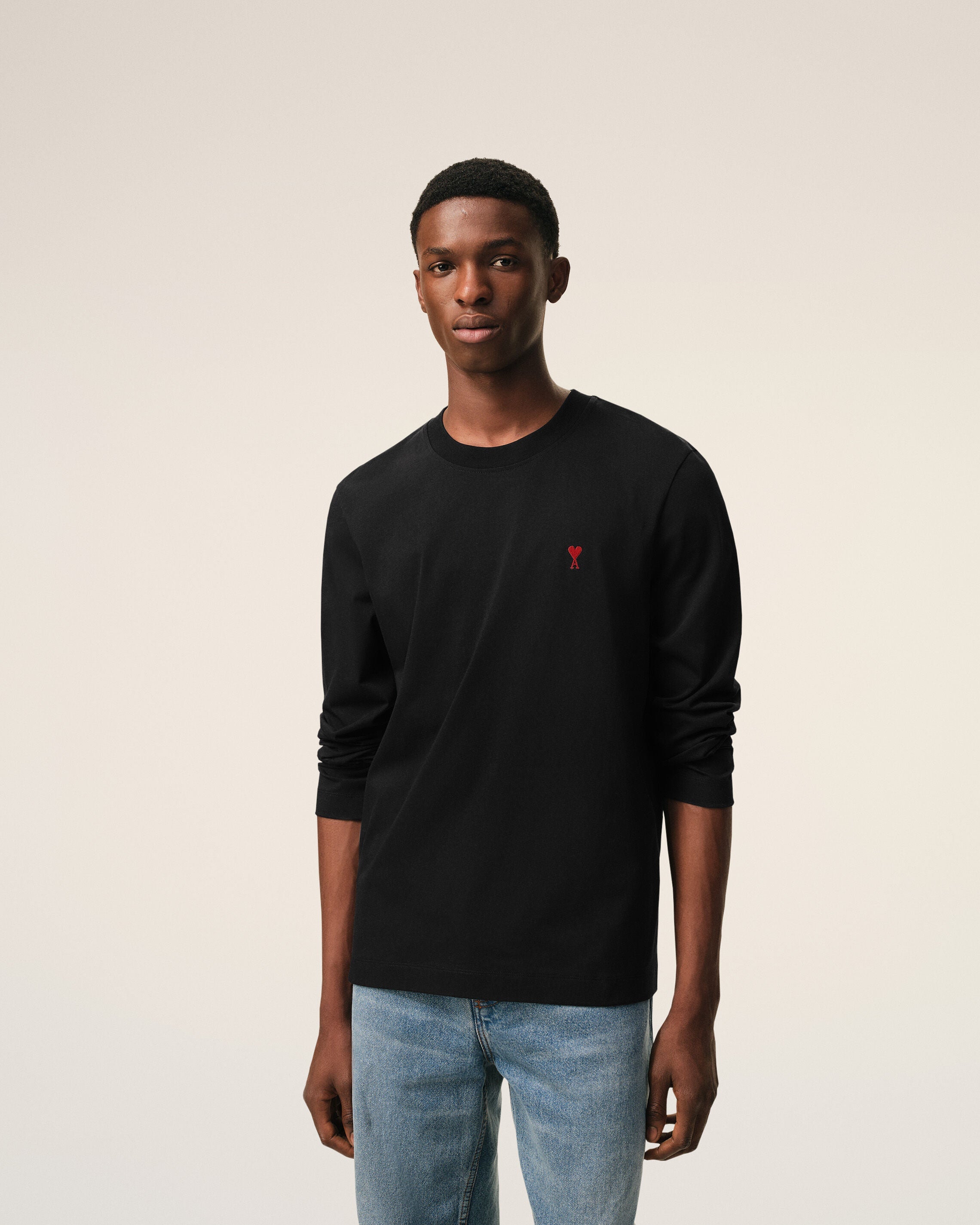 Black Cotton Red Ami De Coeur Longlseeves Tshirt