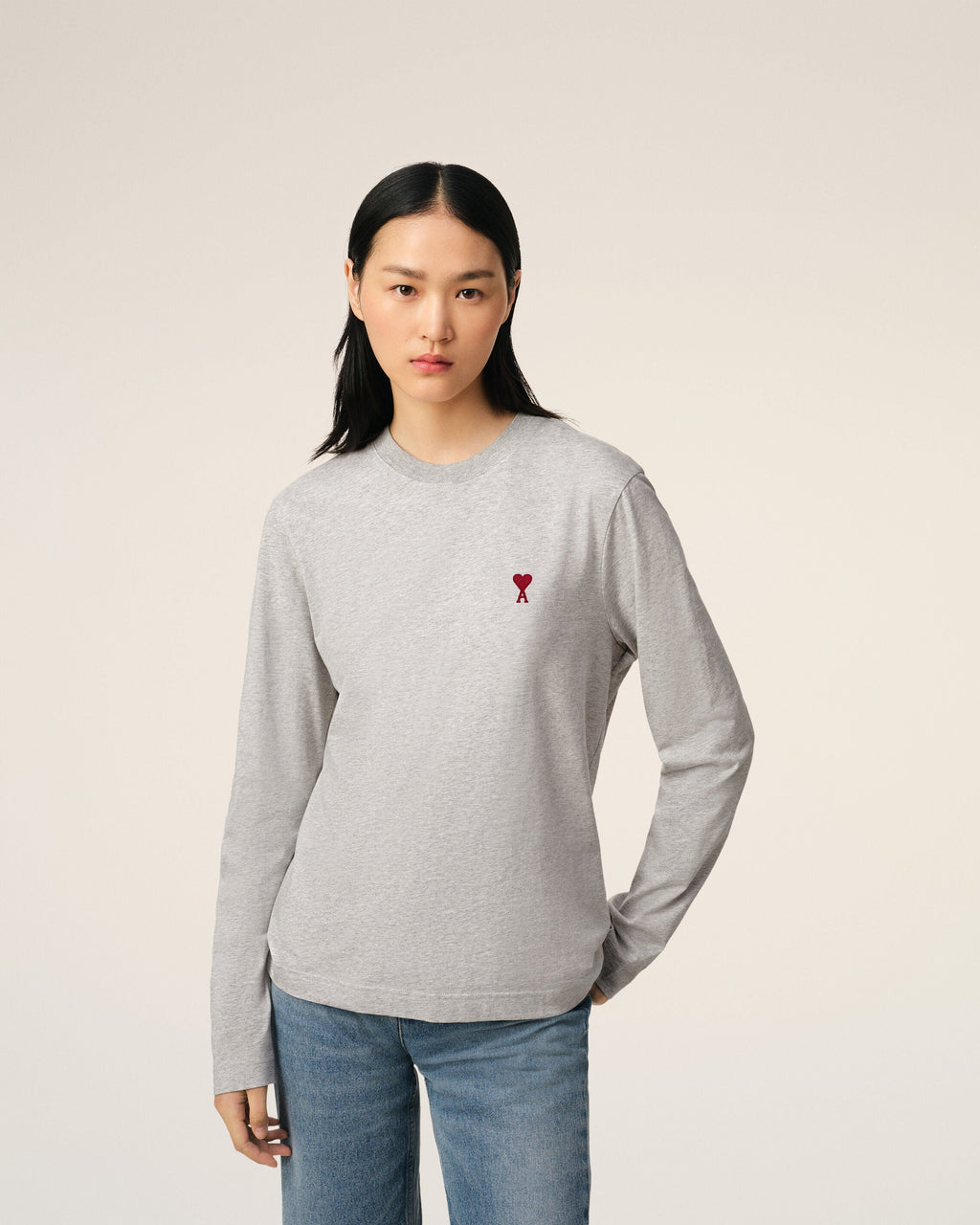 Grey Cotton Ami de Coeur Long Sleeves T-Shirt