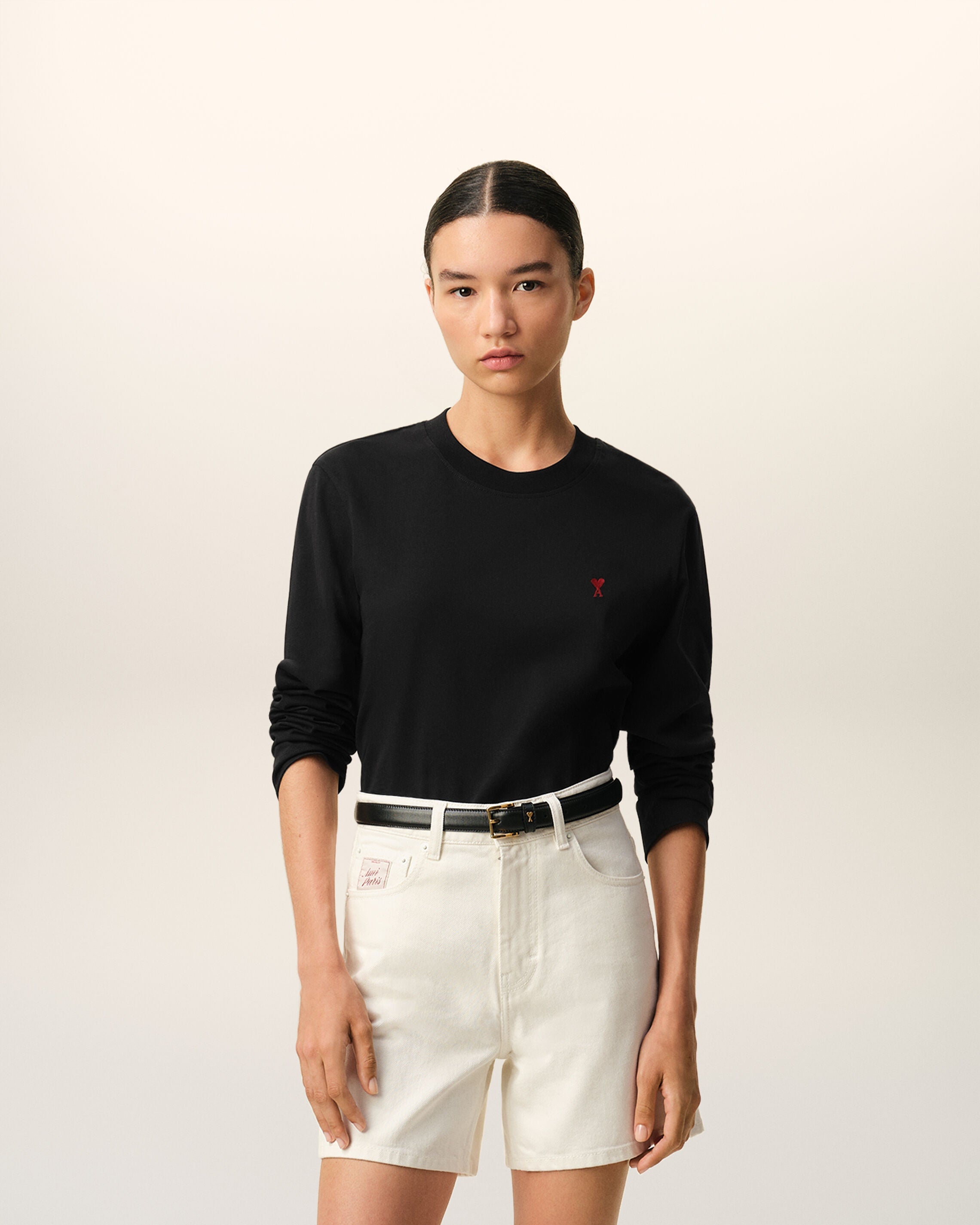 Black Cotton Red Ami De Coeur Longlseeves Tshirt