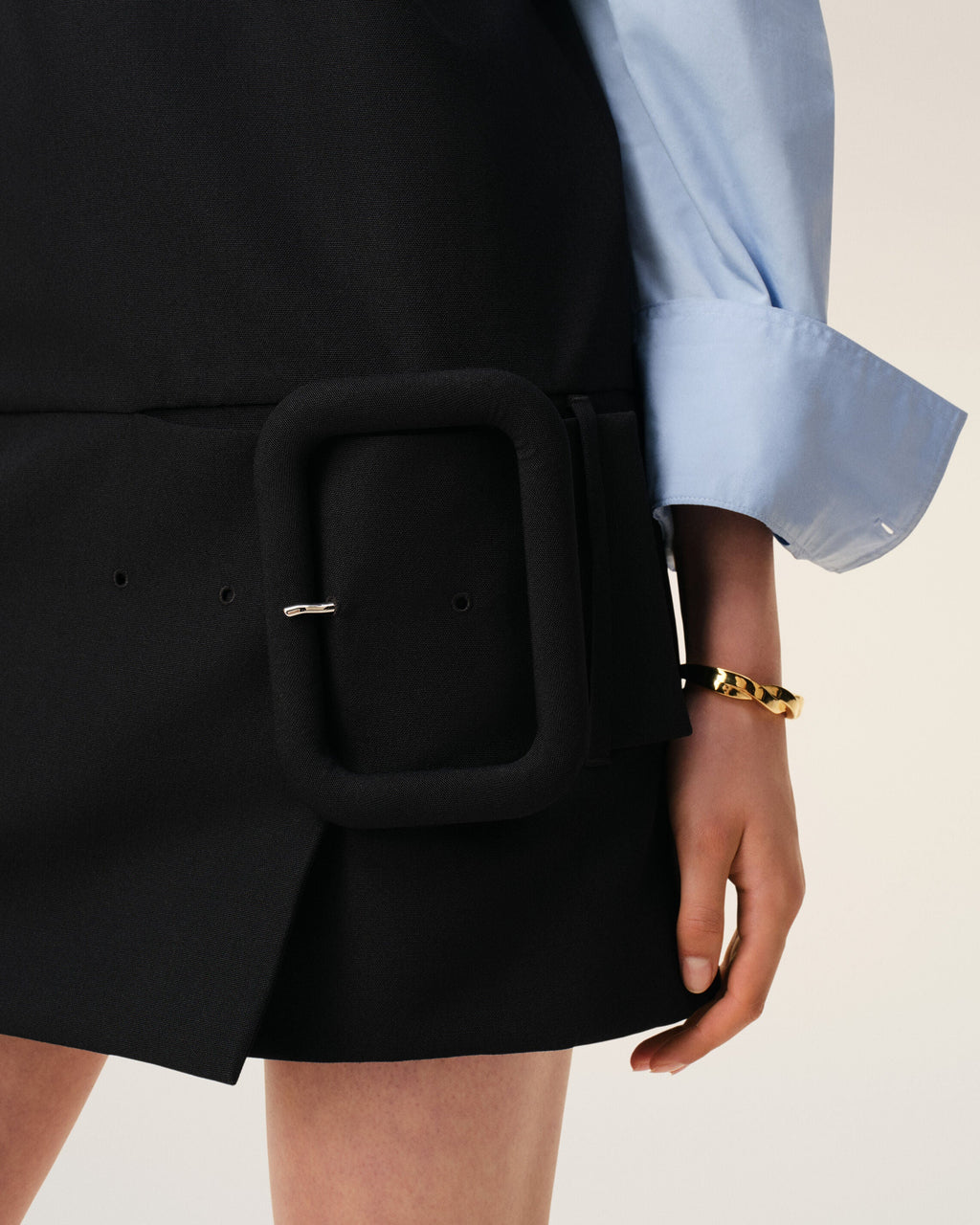 Black New Wool Belted Mini Dress