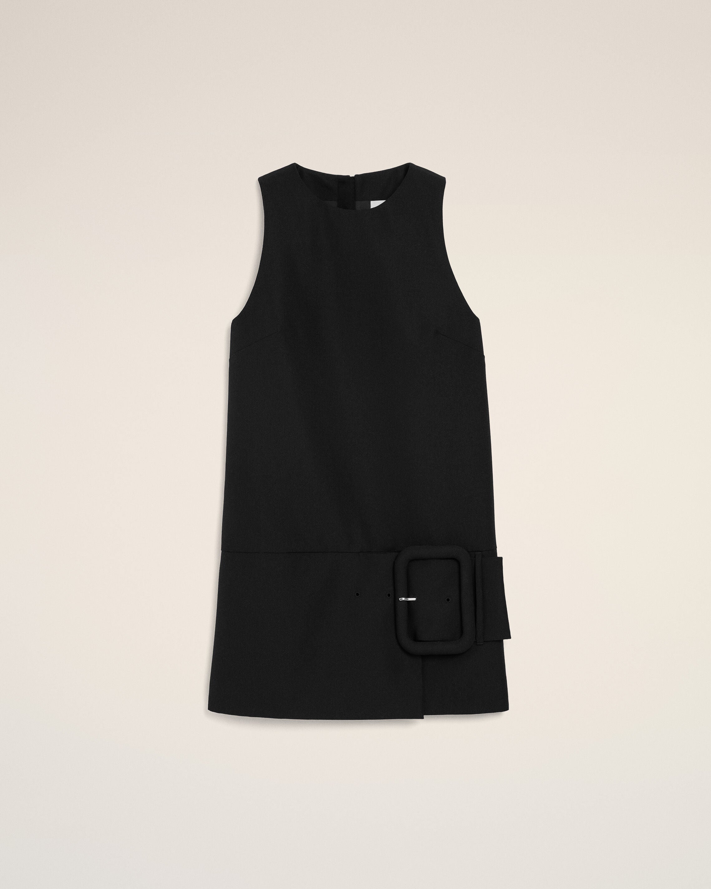 Black New Wool Belted Mini Dress