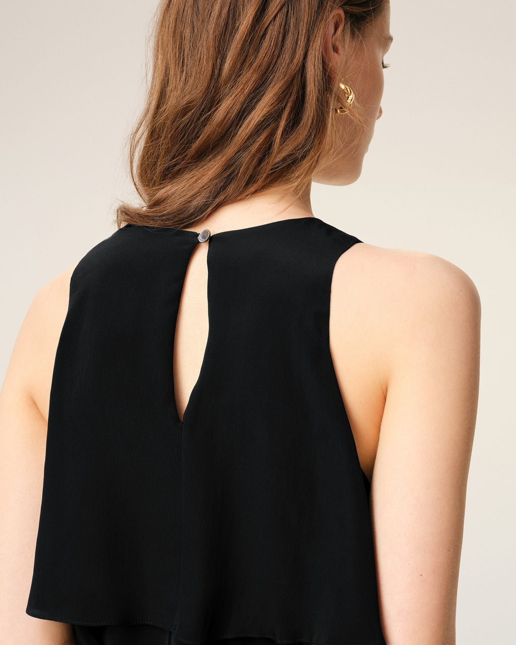 Black Blended Silk Long Dress With Ruffles