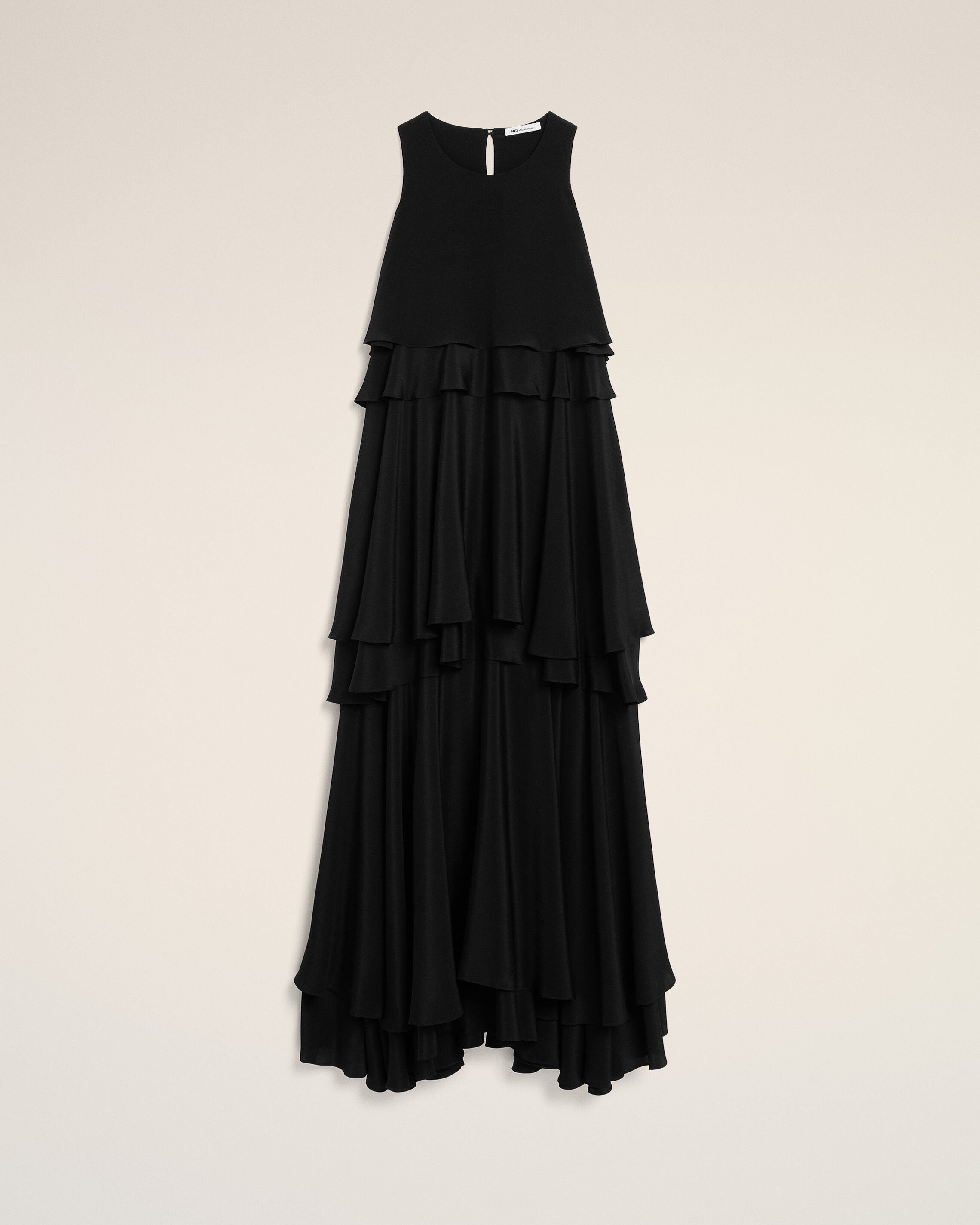 Black Blended Silk Long Dress With Ruffles
