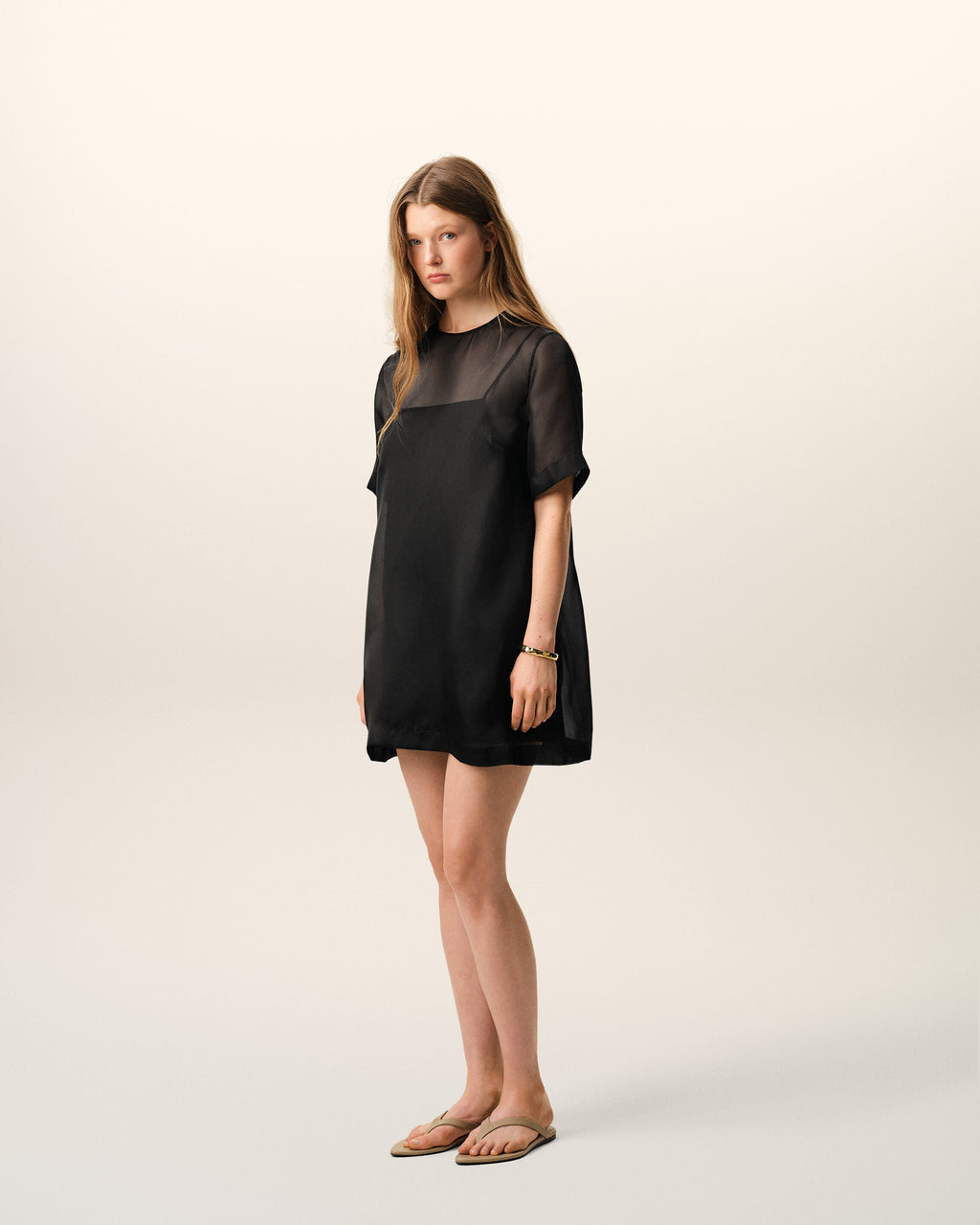 Black Silk Mini Trapeze Dress