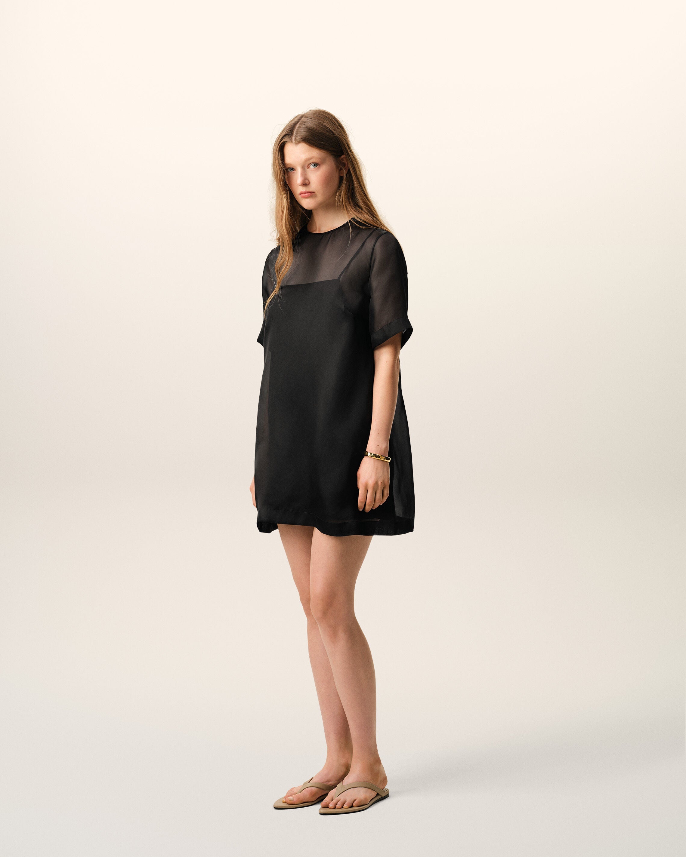 Black Silk Mini Trapeze Dress