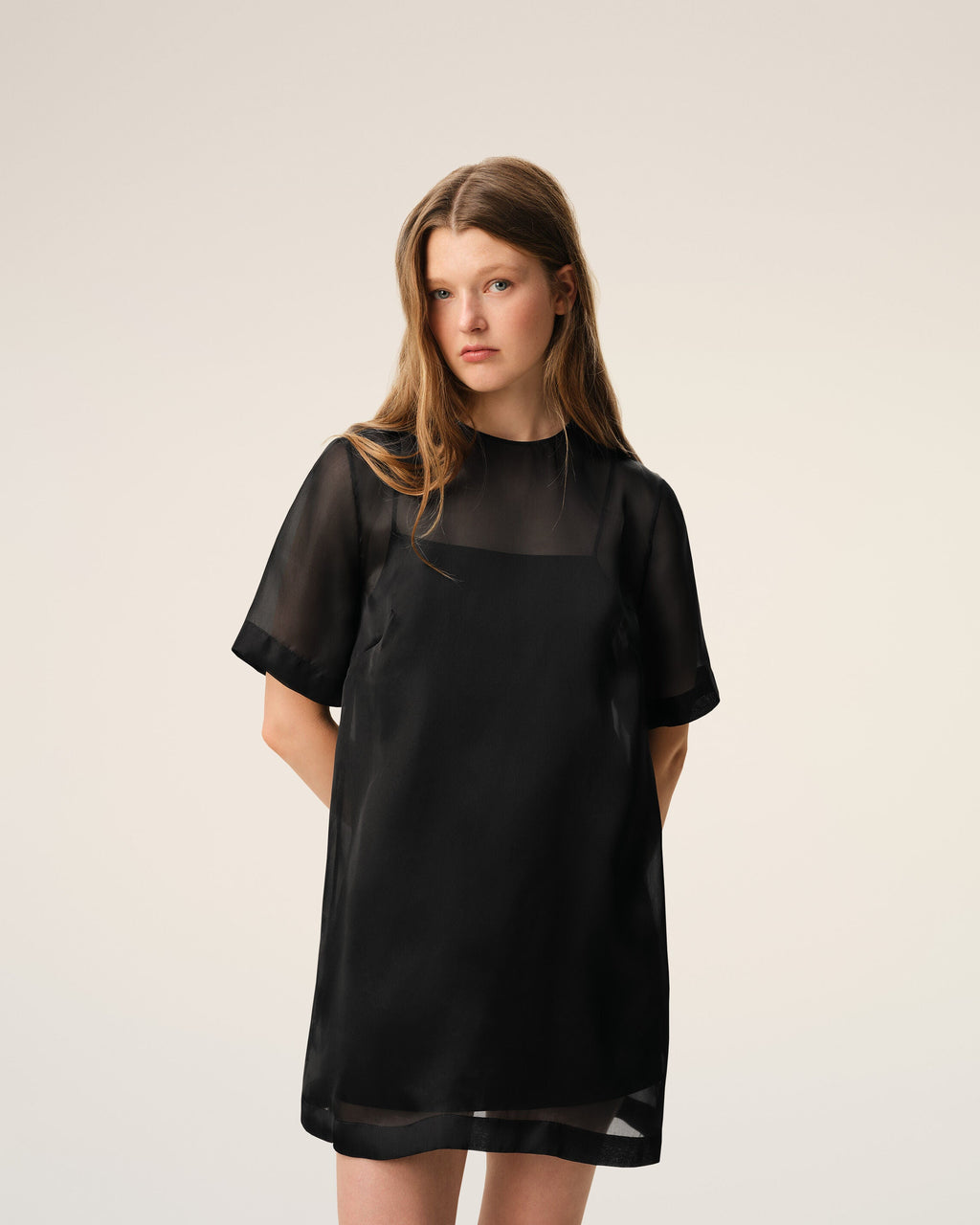 Black Silk Mini Trapeze Dress