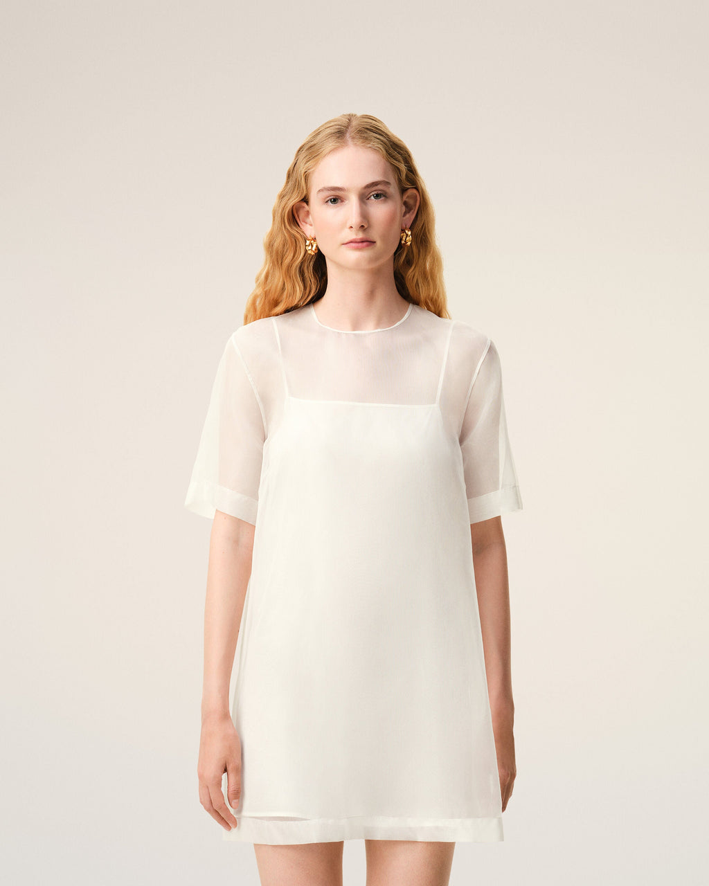 White Silk Mini Trapeze Dress