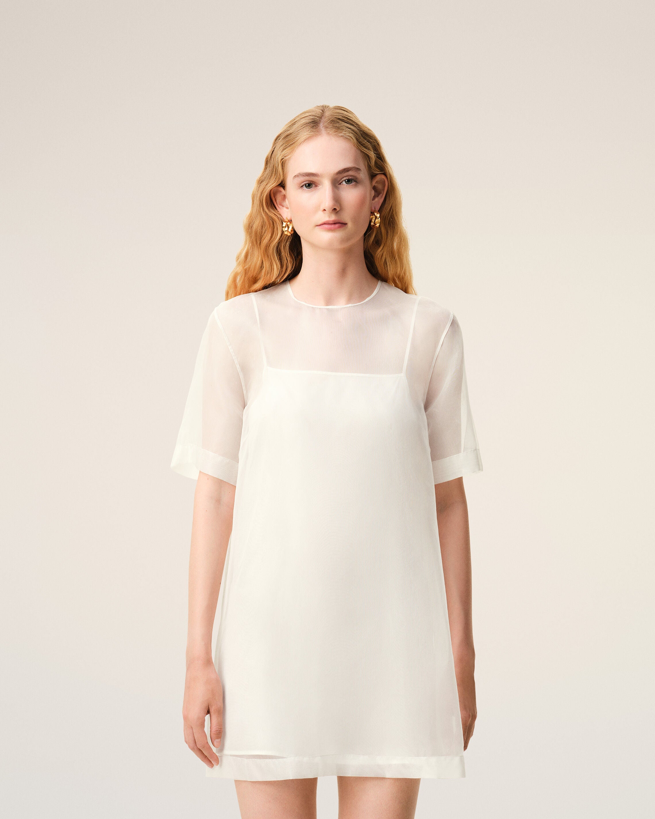 White Silk Mini Trapeze Dress