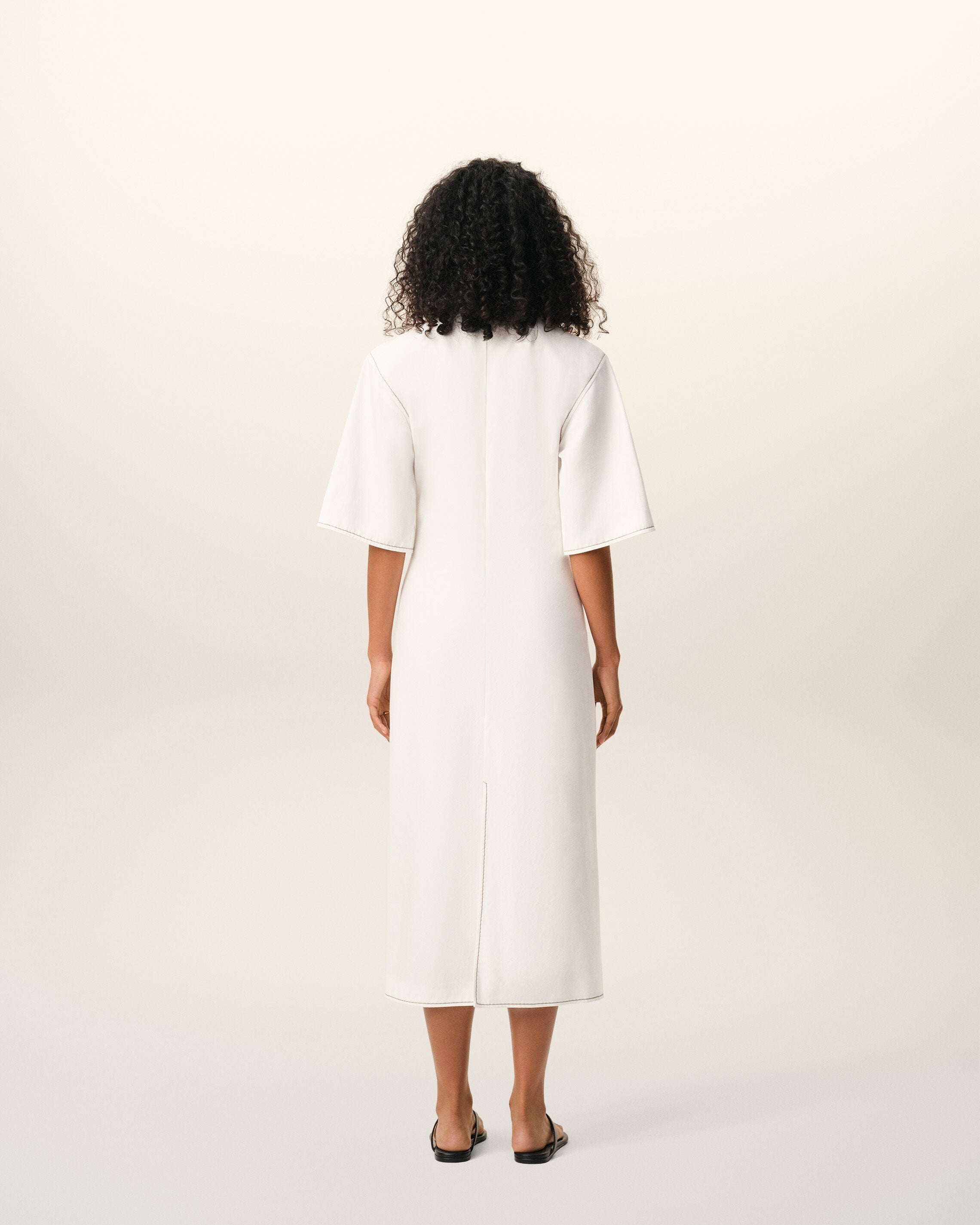 White Cotton Long Fitted Dress