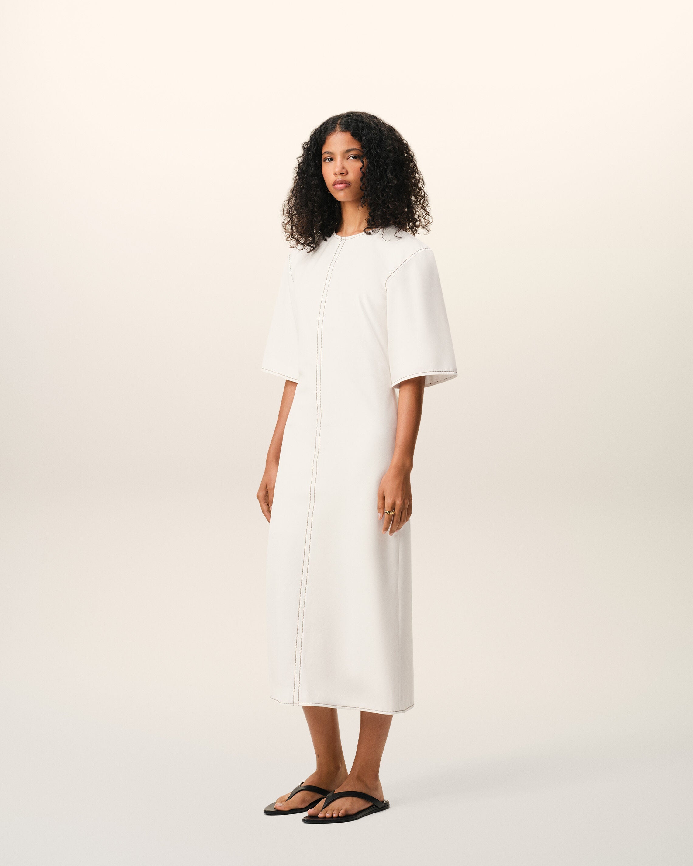 White Cotton Long Fitted Dress