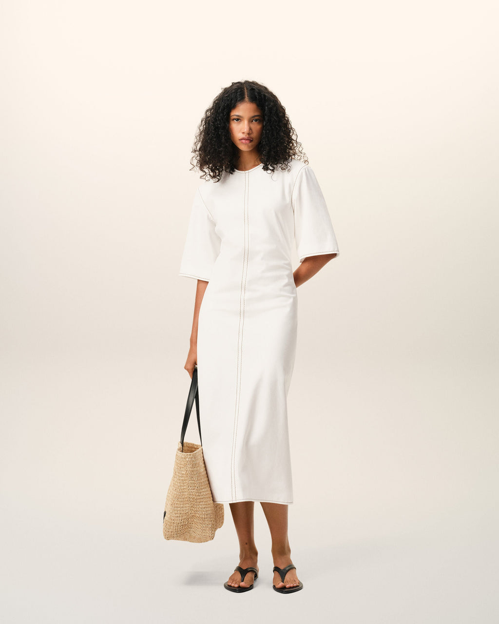 White Cotton Long Fitted Dress