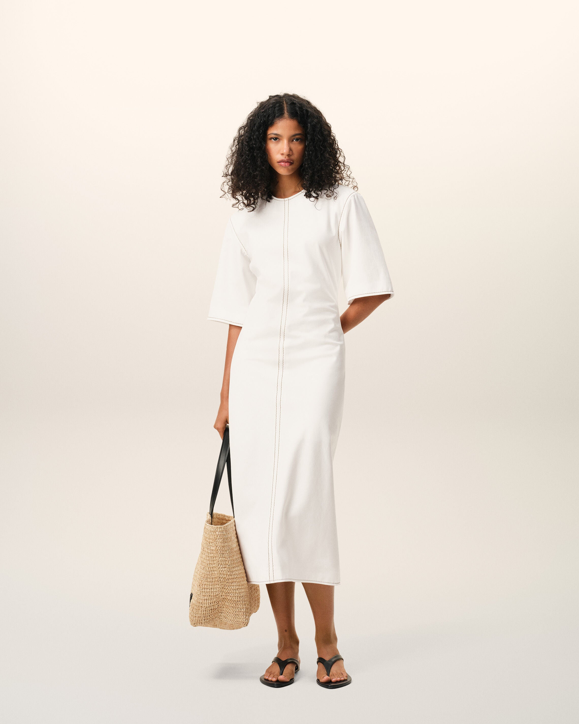 White Cotton Long Fitted Dress