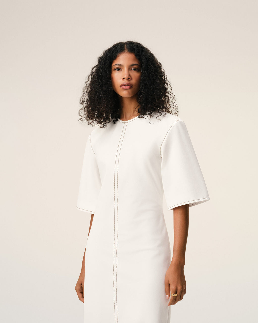 White Cotton Long Fitted Dress