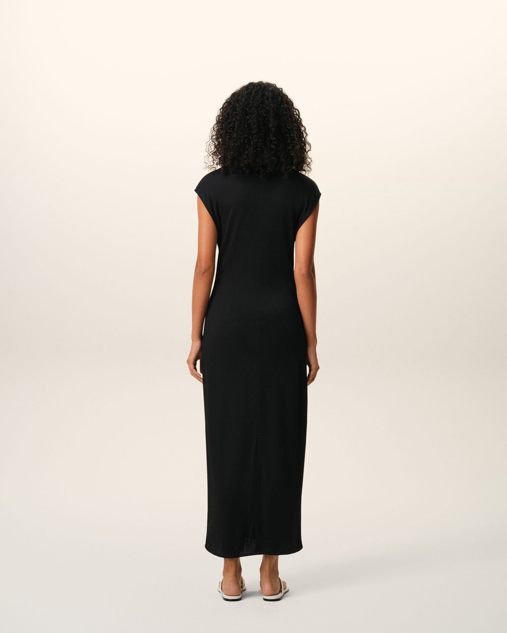 Black Jersey Sleeveless Fitted Long  Dress