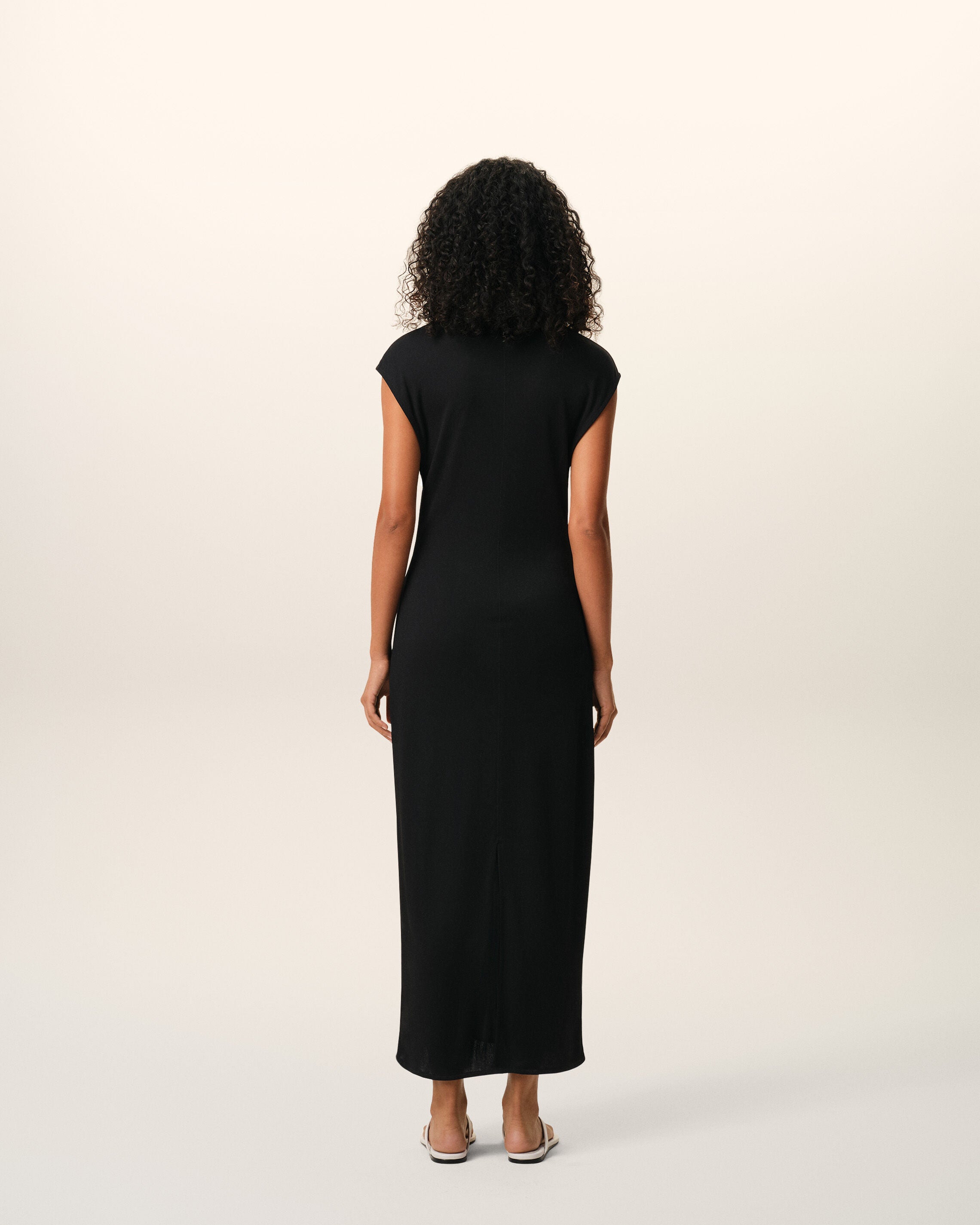 Black Jersey Sleeveless Fitted Long  Dress
