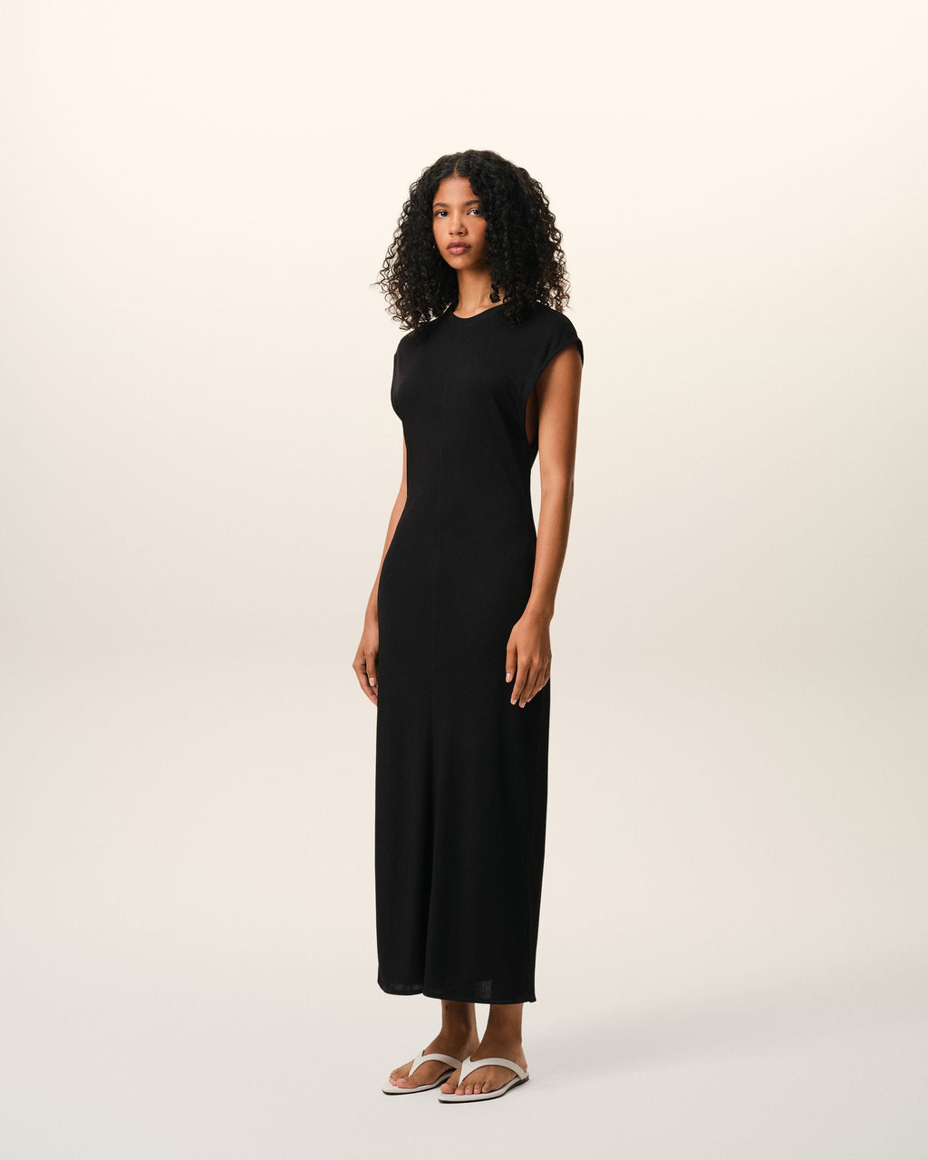 Black Jersey Sleeveless Fitted Long  Dress