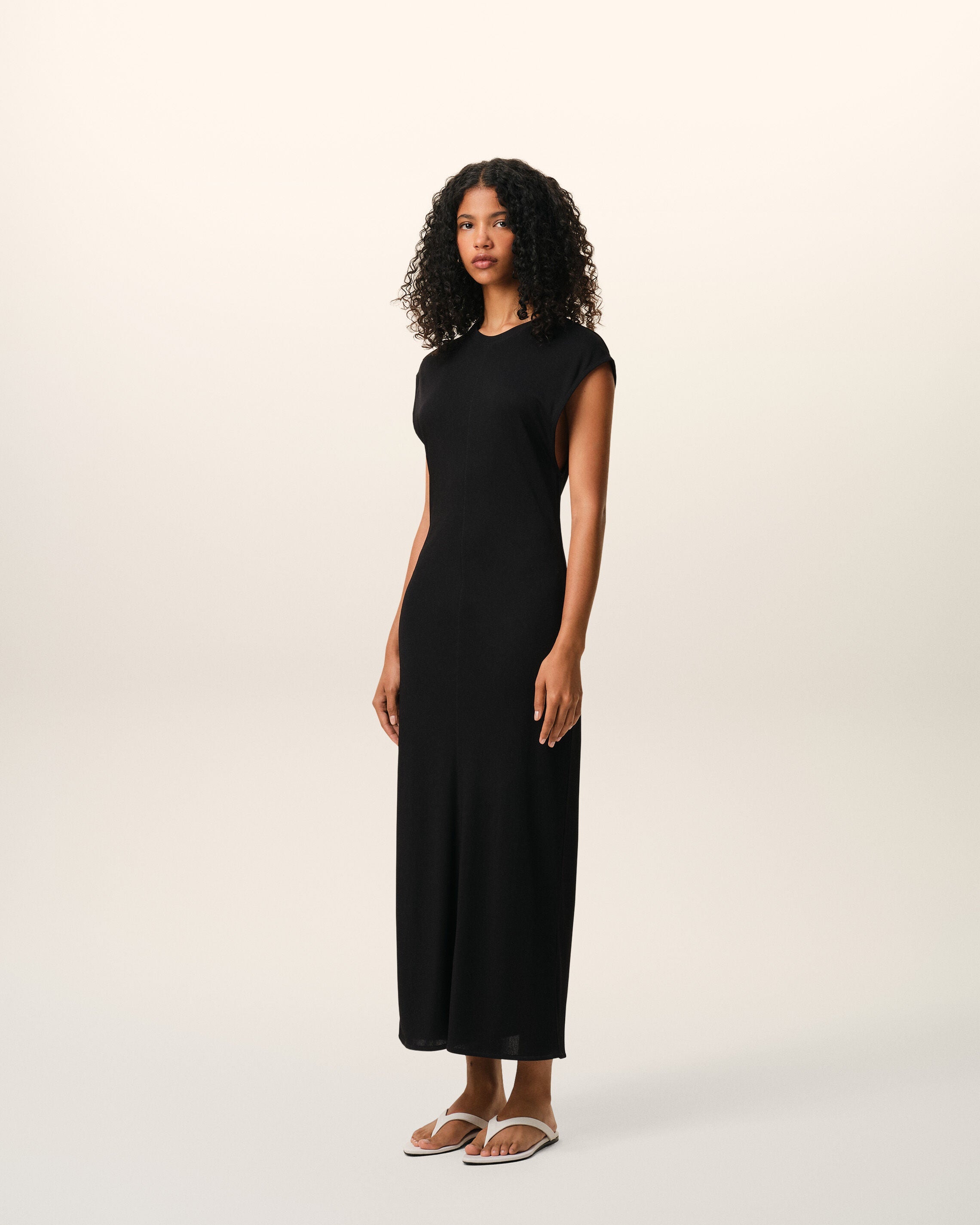 Black Jersey Sleeveless Fitted Long  Dress