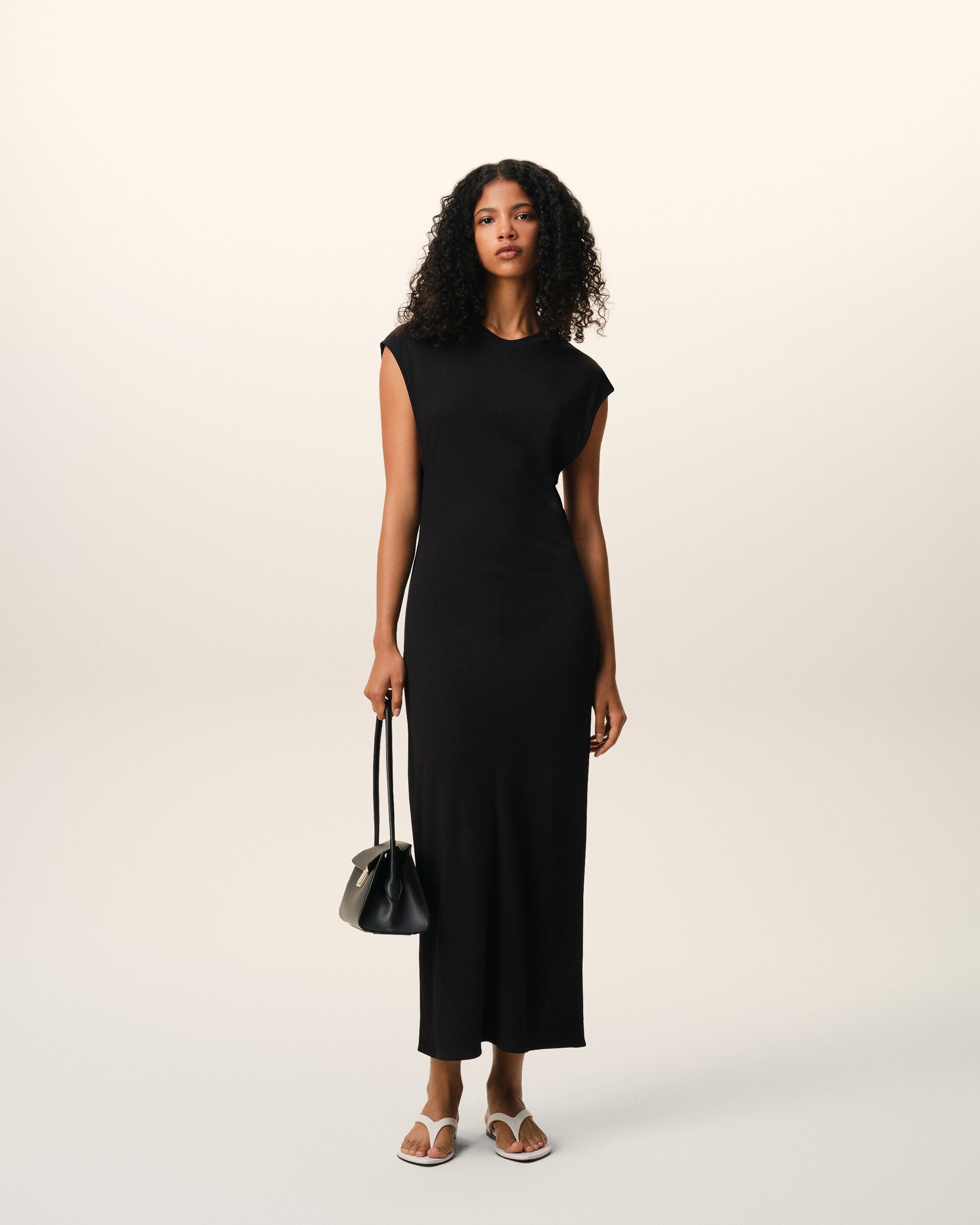 Black Jersey Sleeveless Fitted Long  Dress