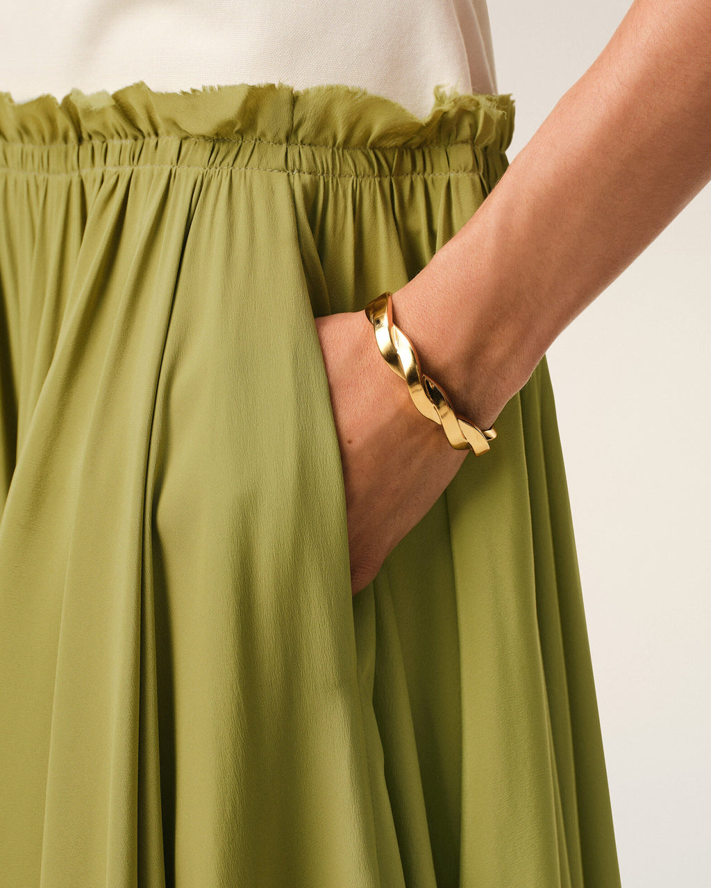 White And Green Bicolor New Wool Midi Dress