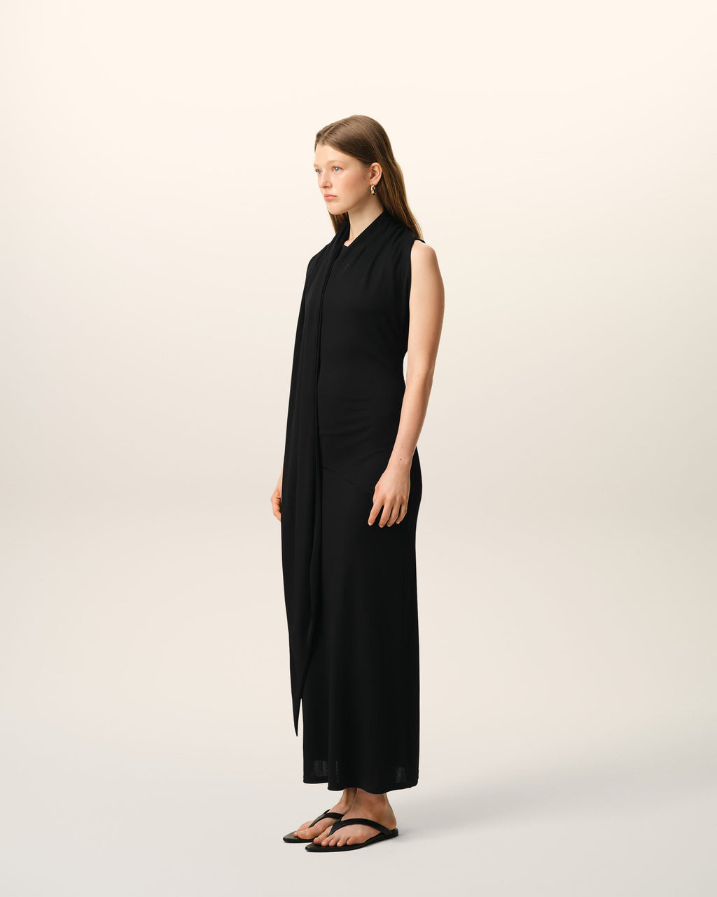 Black Jersey Maxi Lavalliere Dress