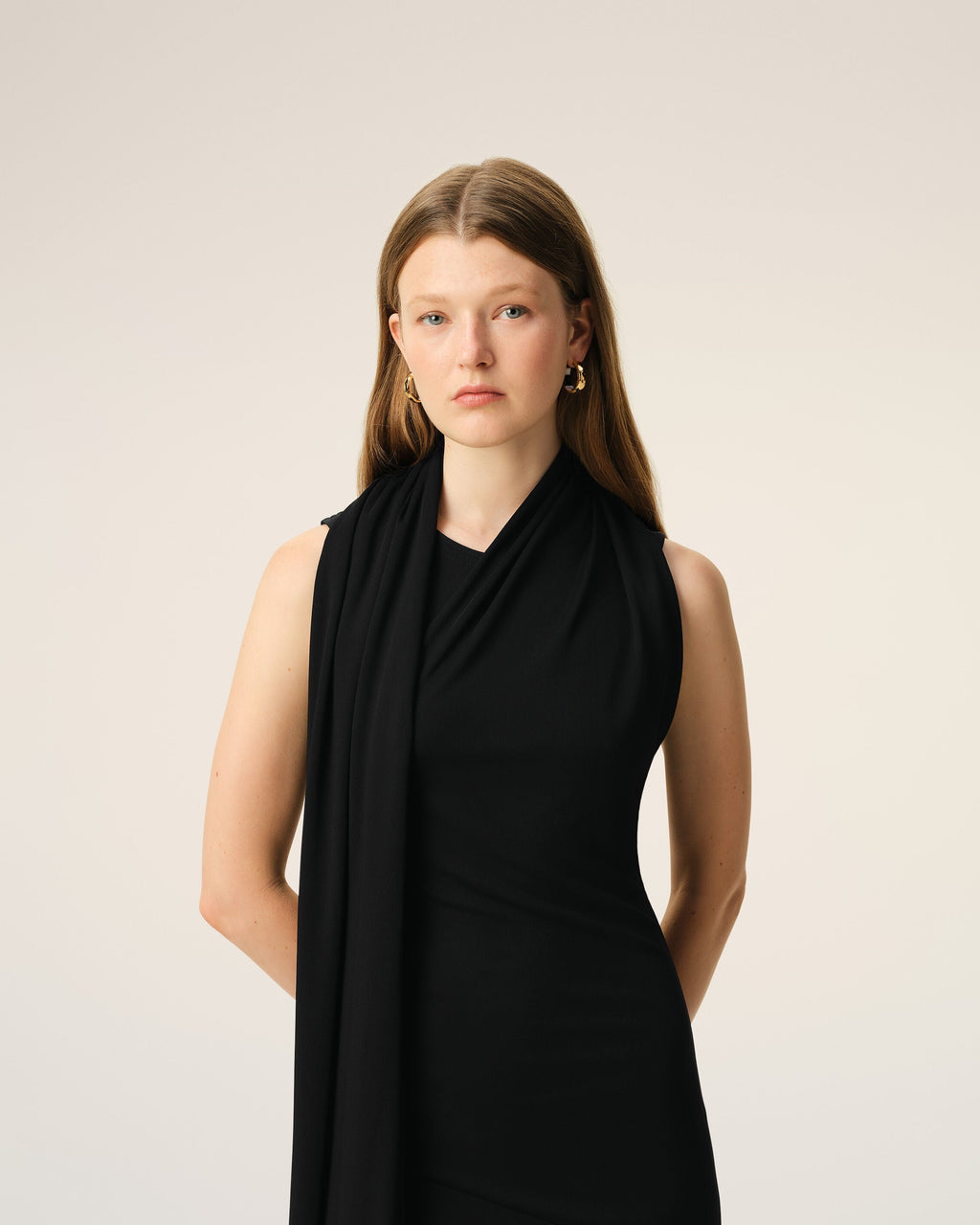 Black Jersey Maxi Lavalliere Dress