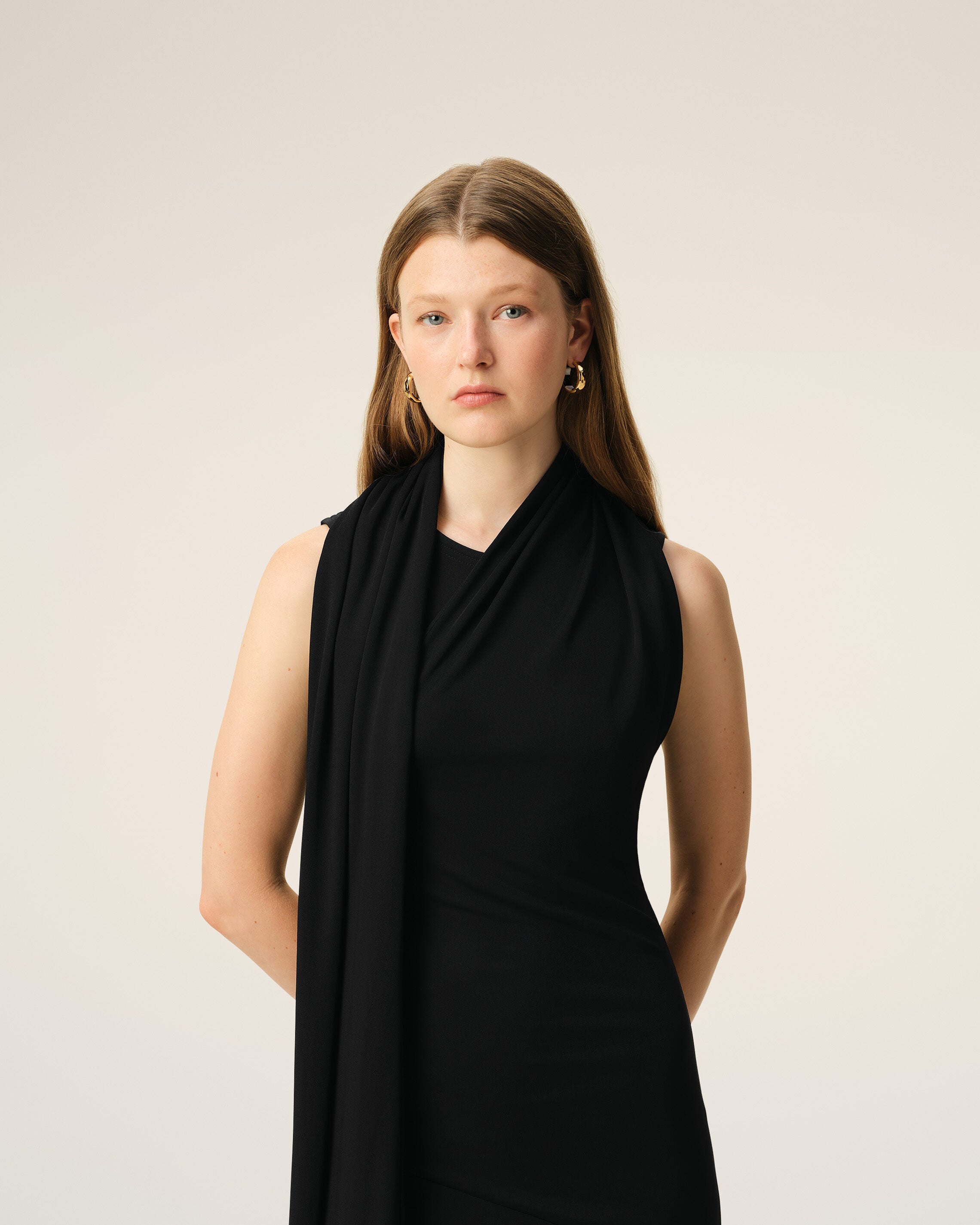 Black Jersey Maxi Lavalliere Dress