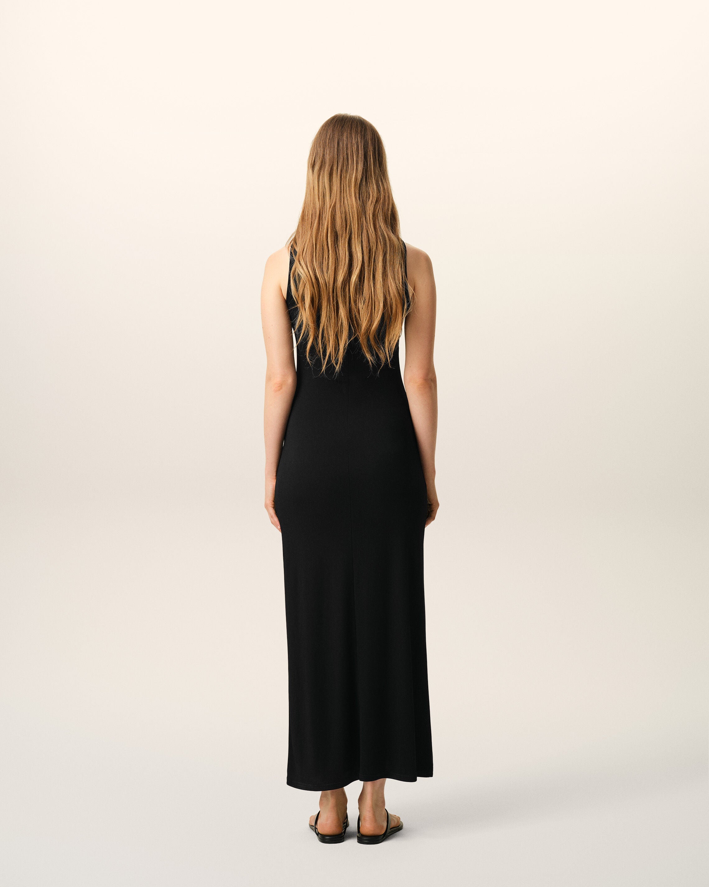 Black Jersey Maxi Lavalliere Dress