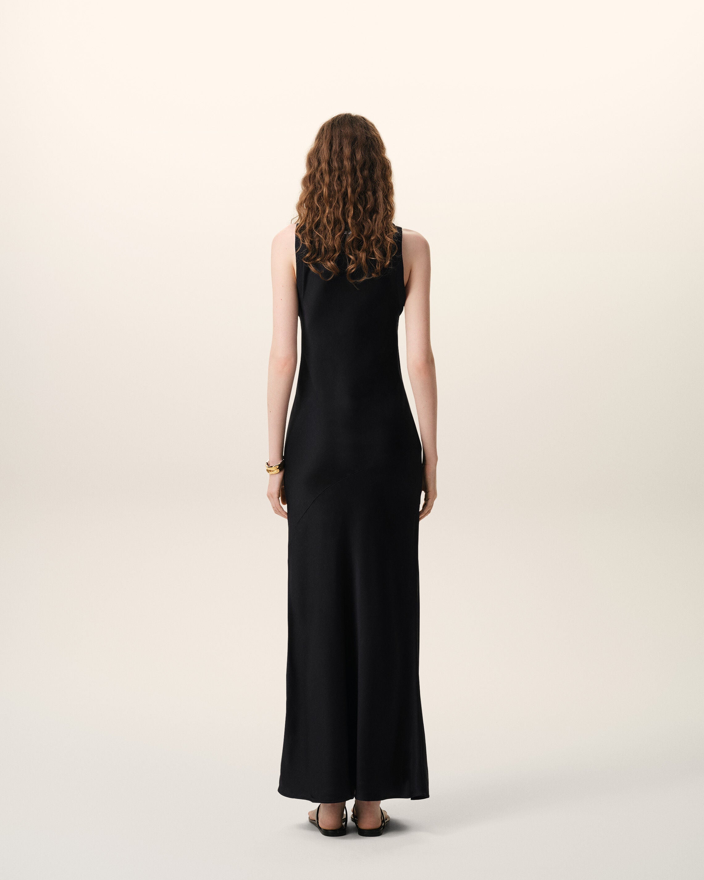 Black Satin Maxi Tank Dress