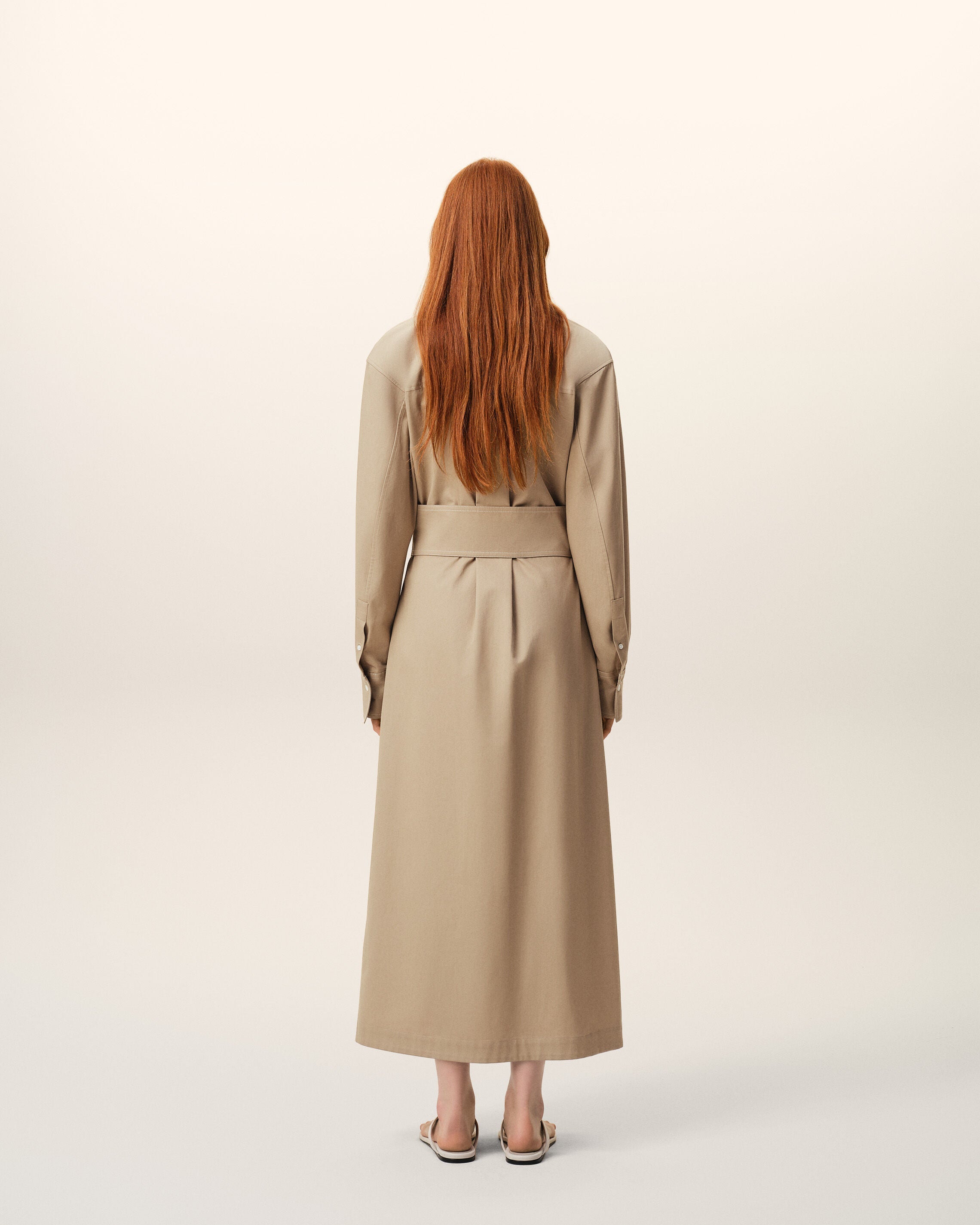 Beige Cotton Fitted Shirt Dress